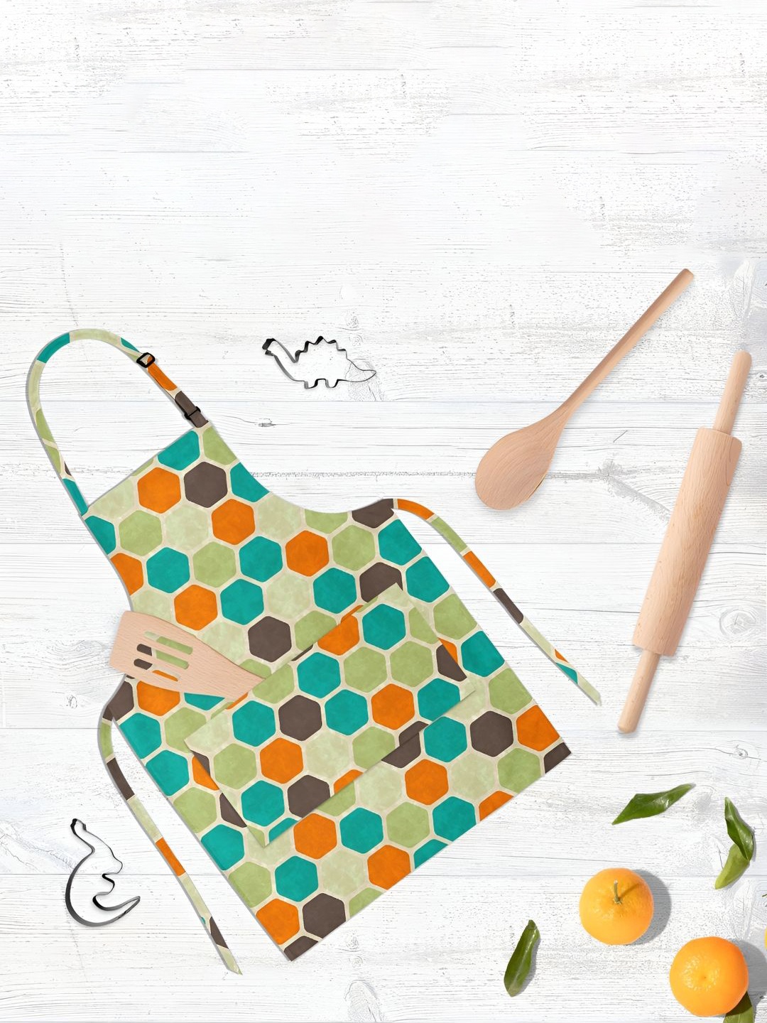 

ArtzFolio Kids Green & Orange Colored Printed Cotton Aprons