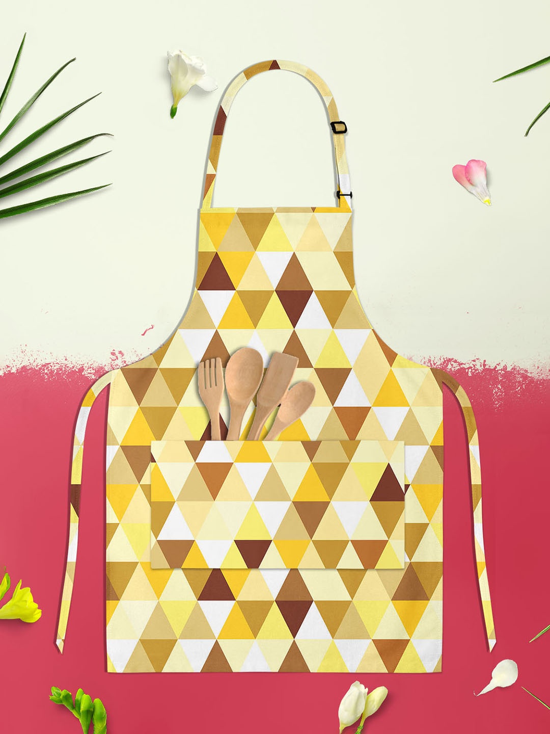 ArtzFolio Cream Colored & Yellow Printed Cotton Aprons