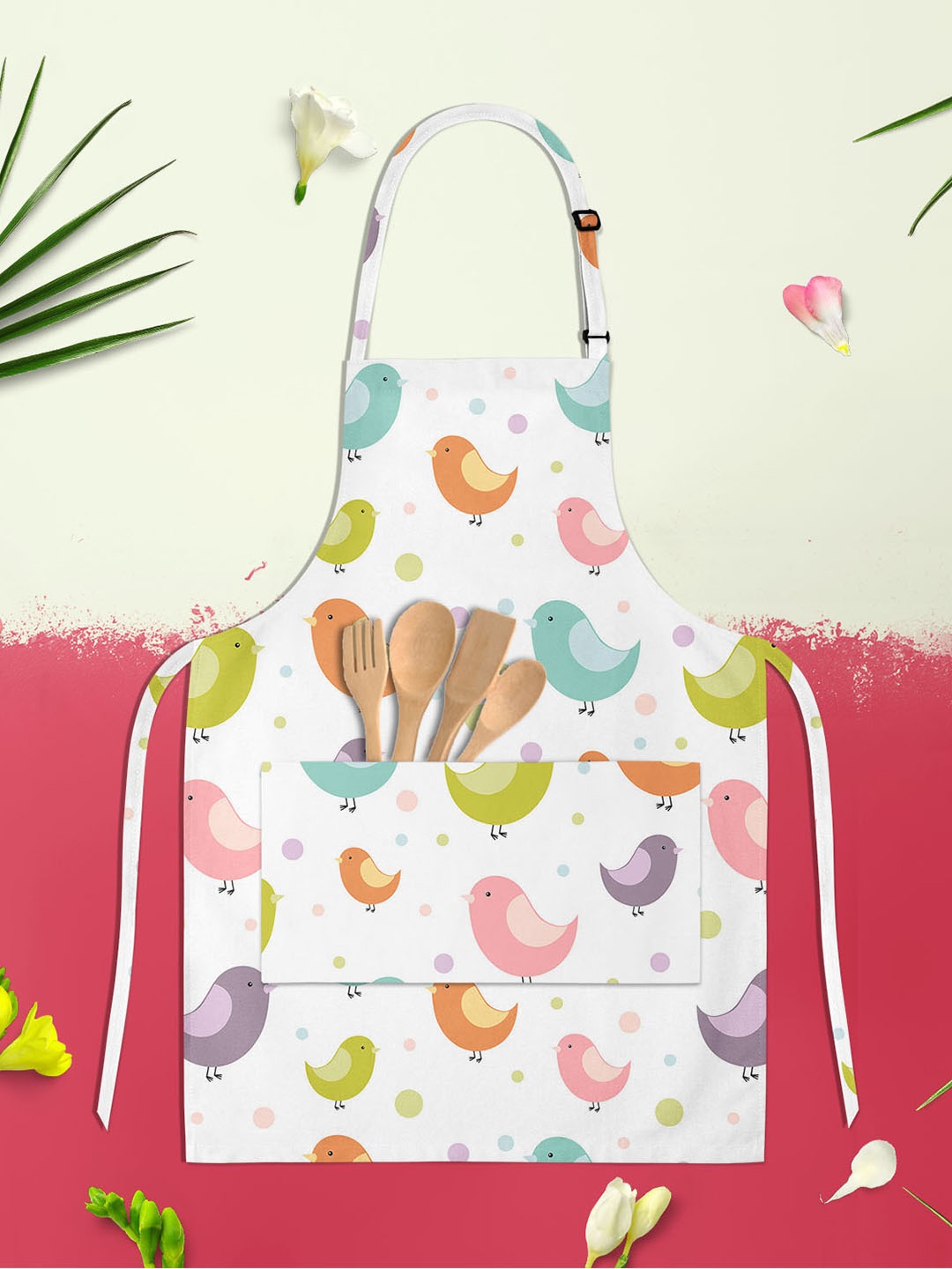 

ArtzFolio White & Green Printed Cotton Aprons