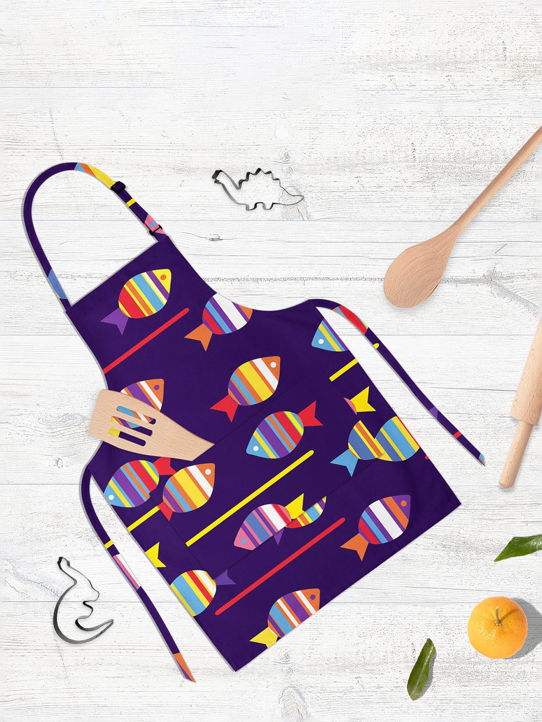 

ArtzFolio Navy-Blue & Red Printed Cotton Aprons