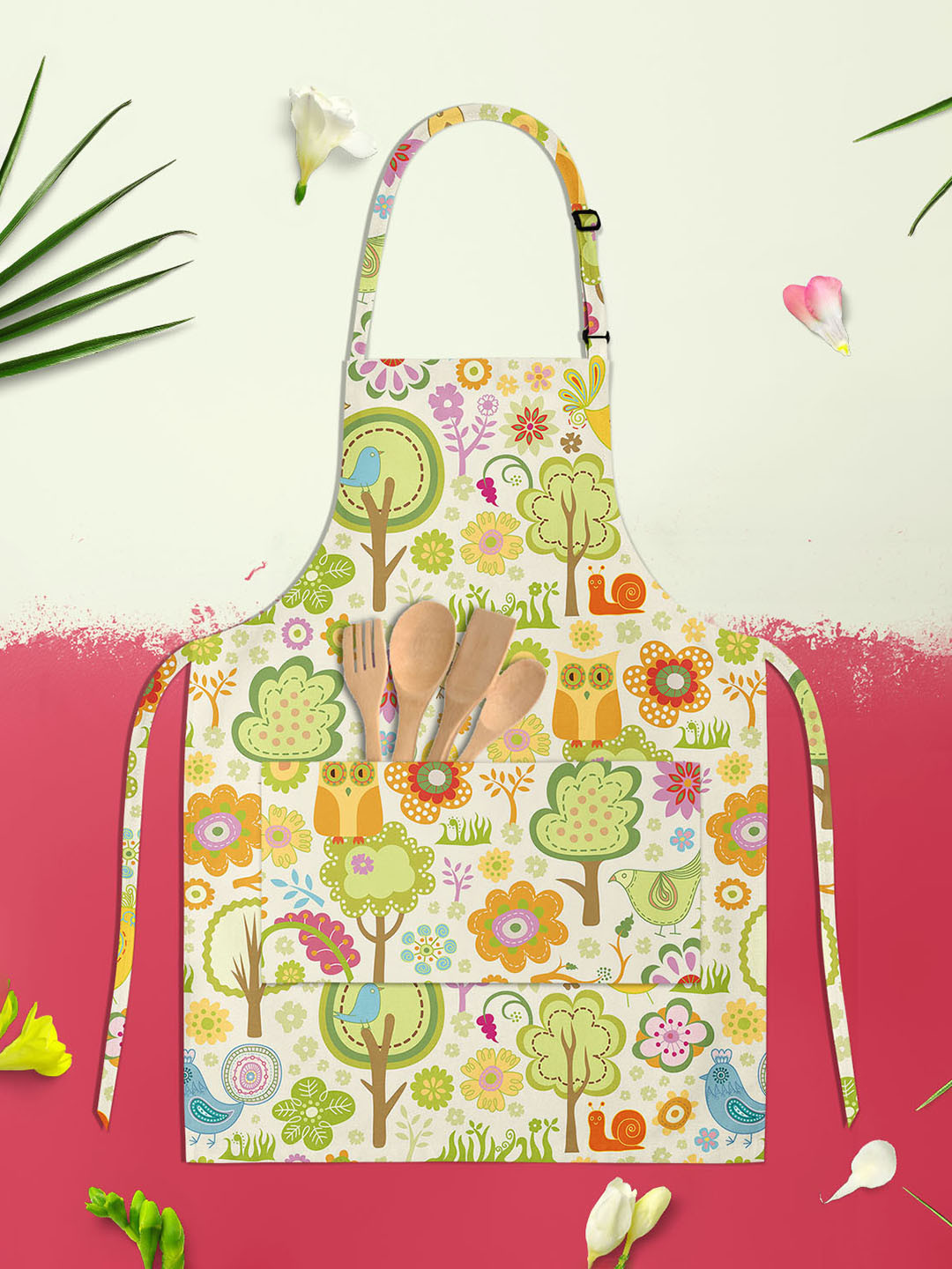 

ArtzFolio White & Green Printed Cotton Aprons