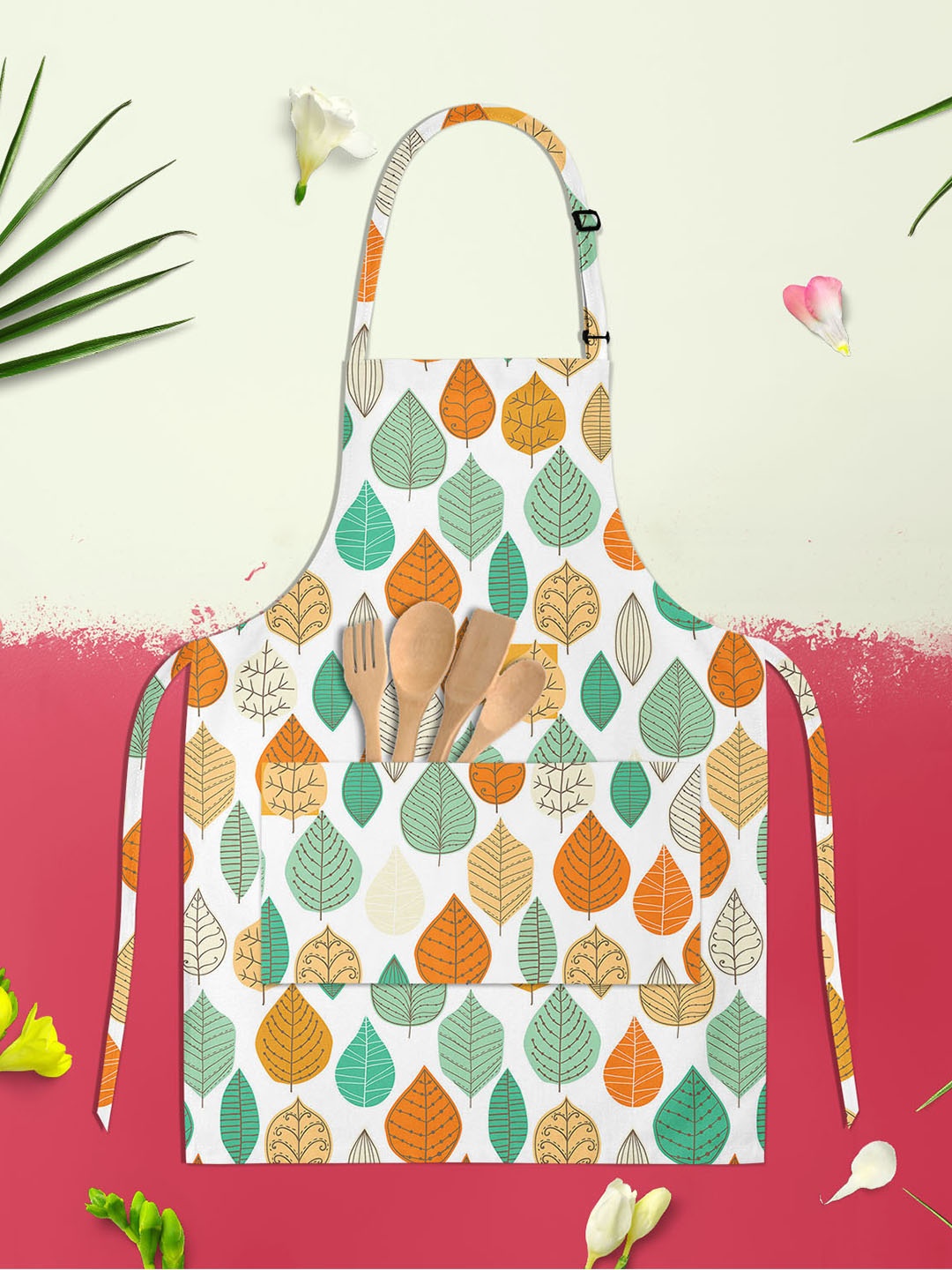 

ArtzFolio Kids White & Green Printed Cotton Aprons