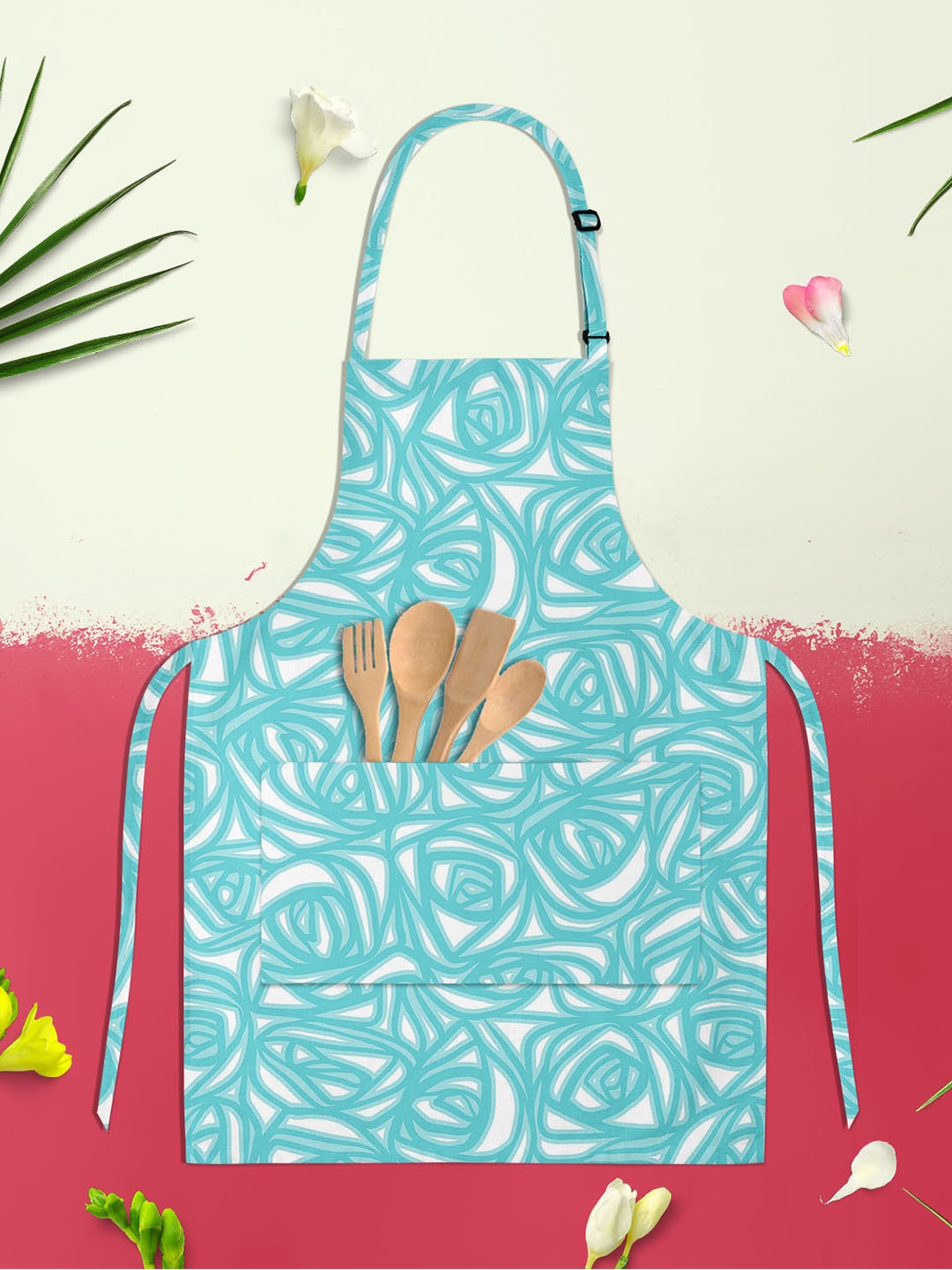 

ArtzFolio Kids Turquoise Blue & White Printed Cotton Aprons