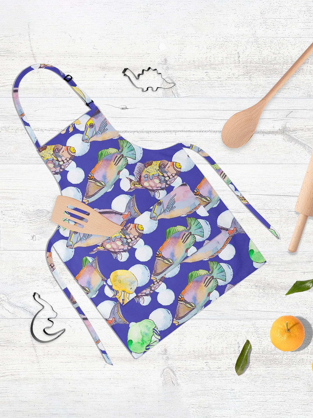 

ArtzFolio Navy-Blue & Yellow Printed Cotton Aprons