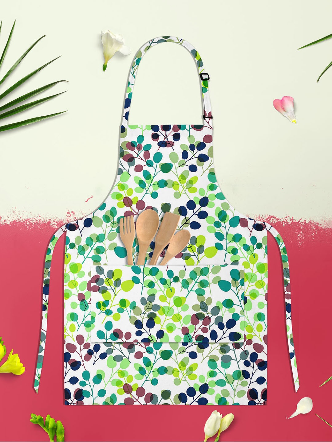 

ArtzFolio Kids White & Green Printed Cotton Aprons