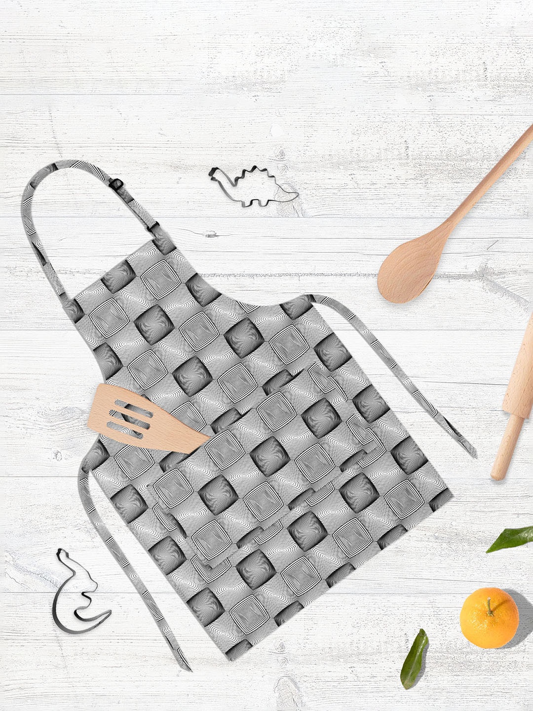 

ArtzFolio Kids White & Black Printed Cotton Aprons