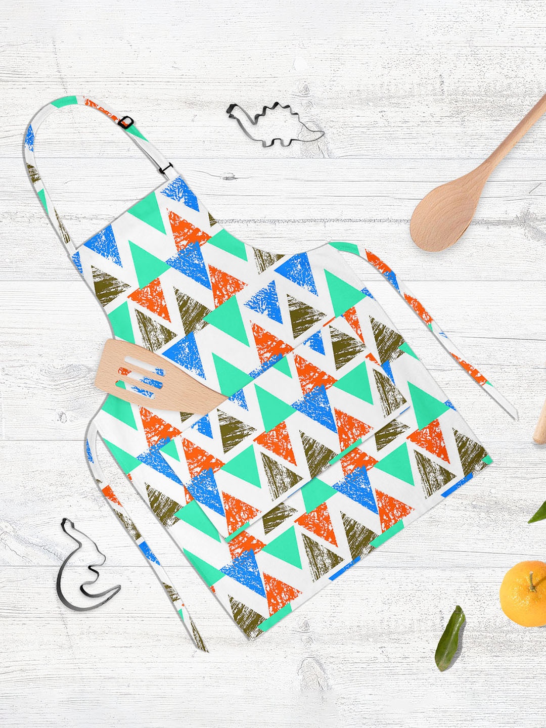 ArtzFolio Kids White & Orange Colored Printed Cotton Aprons