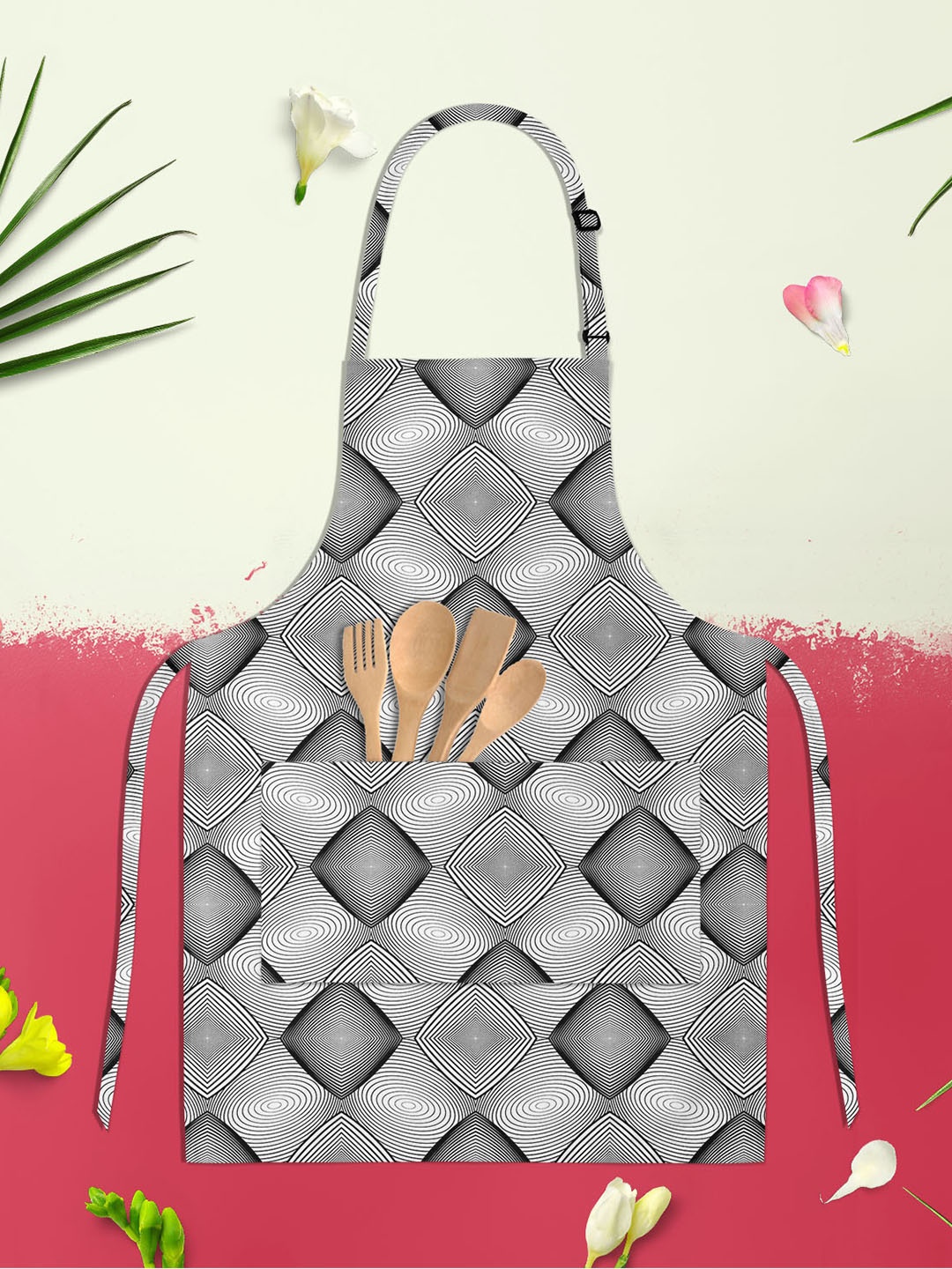 

ArtzFolio Kids White & Black Printed Cotton Aprons