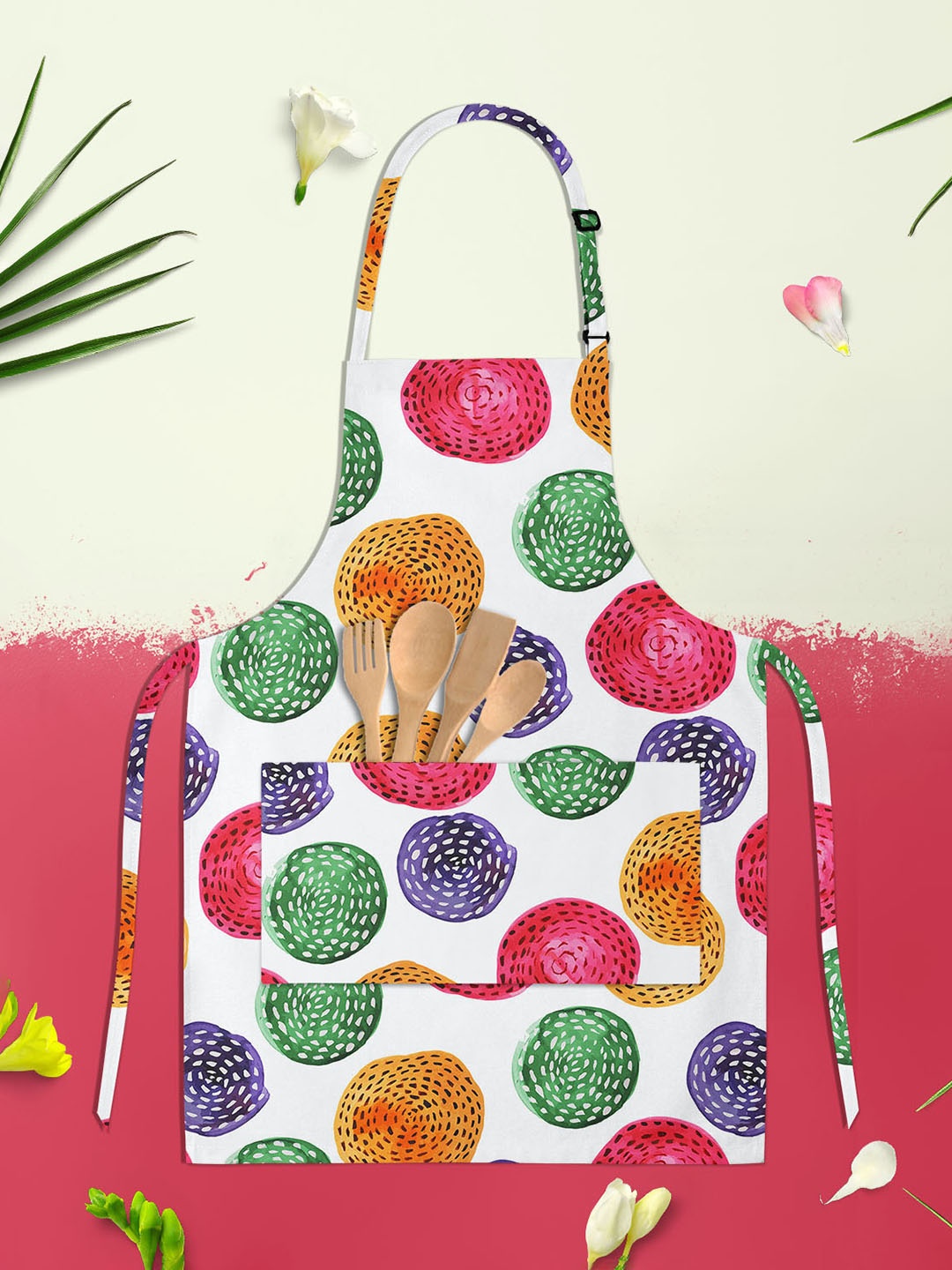 

ArtzFolio Kids White & Green Printed Cotton Aprons