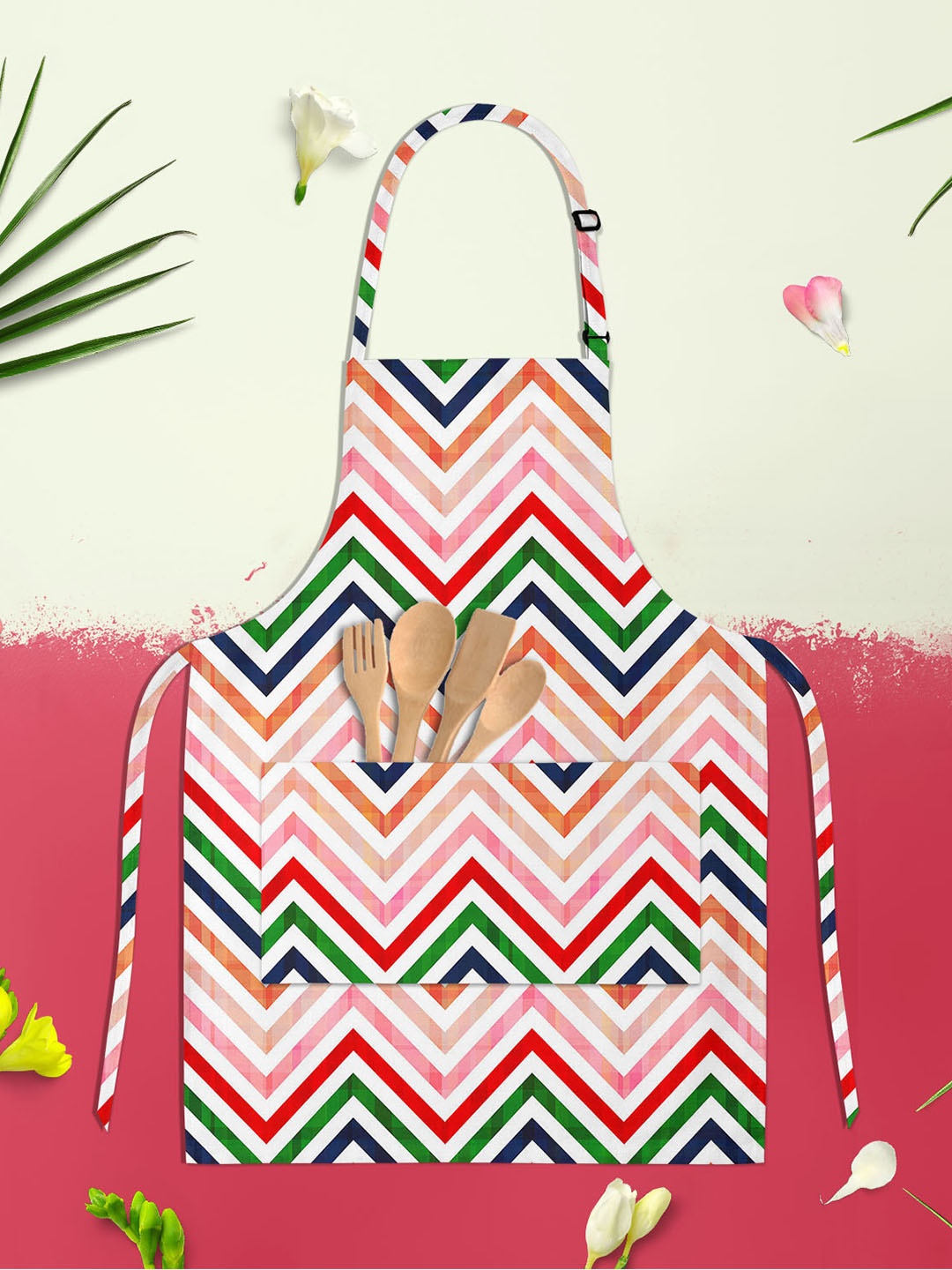 

ArtzFolio Chevron Pink & Green Printed Pure Cotton Apron