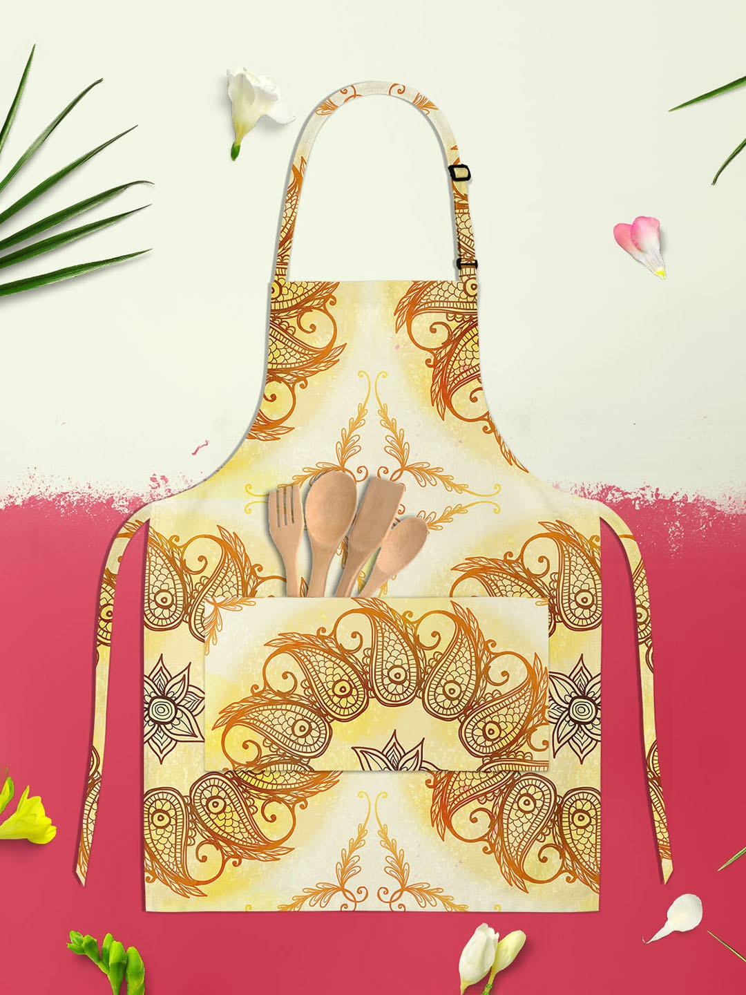 

ArtzFolio Yellow & White Printed Pure Cotton Apron