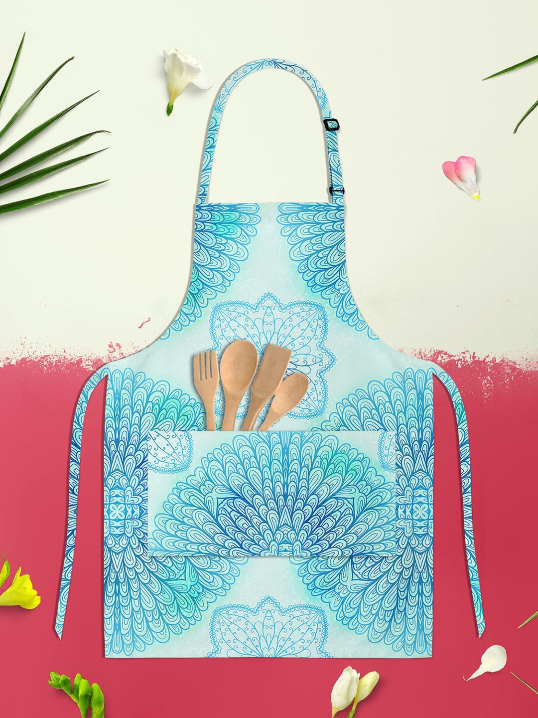 

ArtzFolio Ethnic Ornament D5 Blue & White Printed Cotton Apron