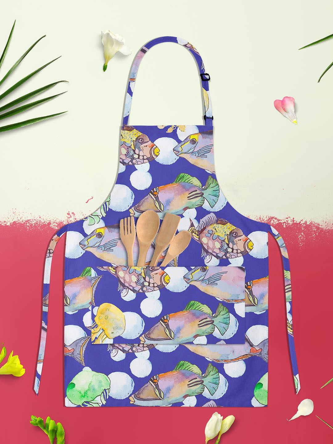 

ArtzFolio Tropical Sea D2 Kids Blue & White Printed Cotton Apron