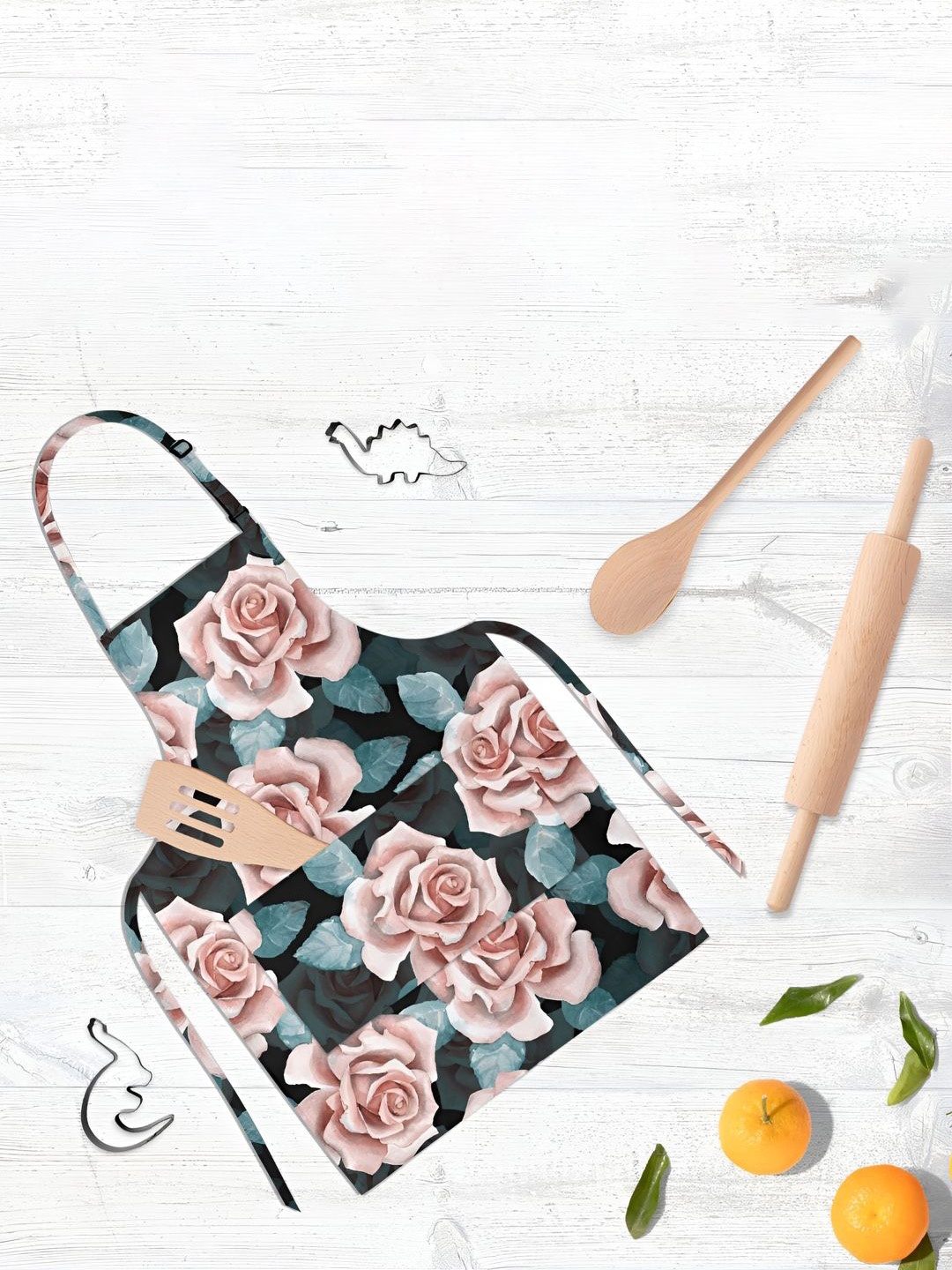 

ArtzFolio Beautiful Buds Kids Peach-Colored & Green Printed Cotton Apron