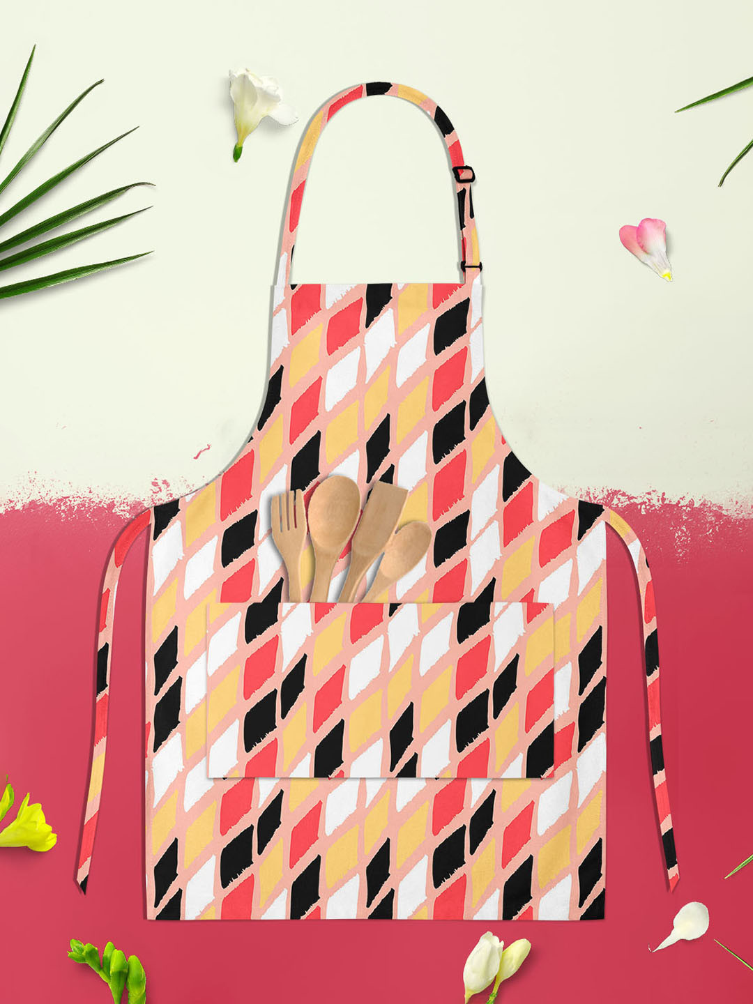 

ArtzFolio Peach Colored & Black Printed Cotton Aprons