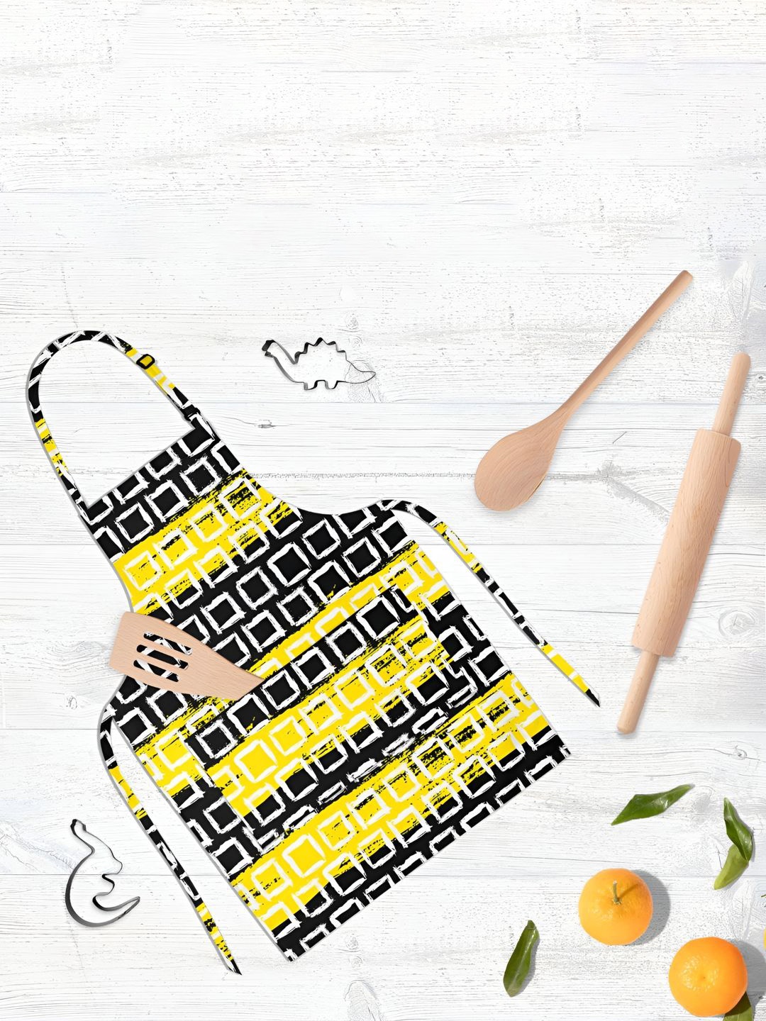 

ArtzFolio Yellow & Black Printed Pure Cotton Apron