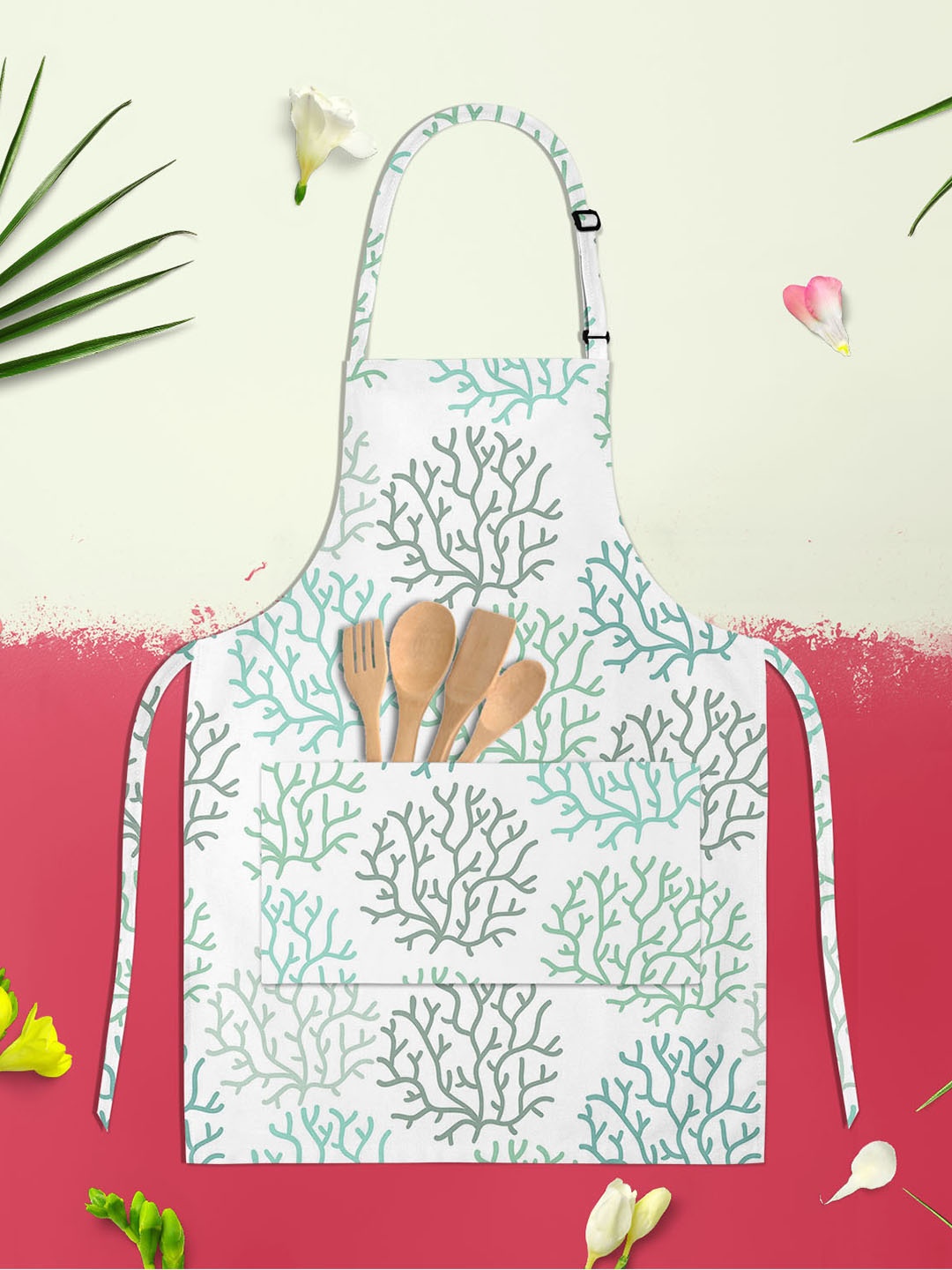

ArtzFolio Green & White Printed Pure Cotton Apron