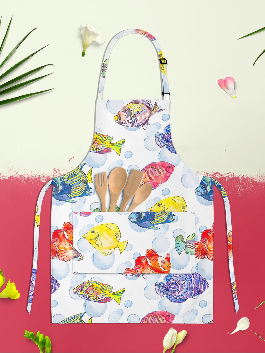 

ArtzFolio Tropical Sea D1 Red & White Printed Cotton Apron