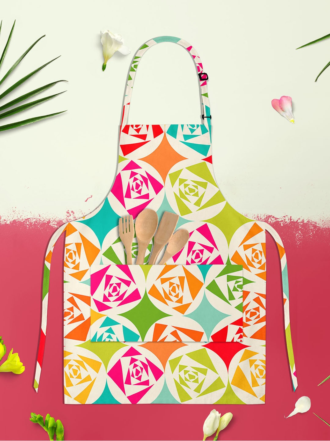 

ArtzFolio Green & Pink Printed Pure Cotton Apron