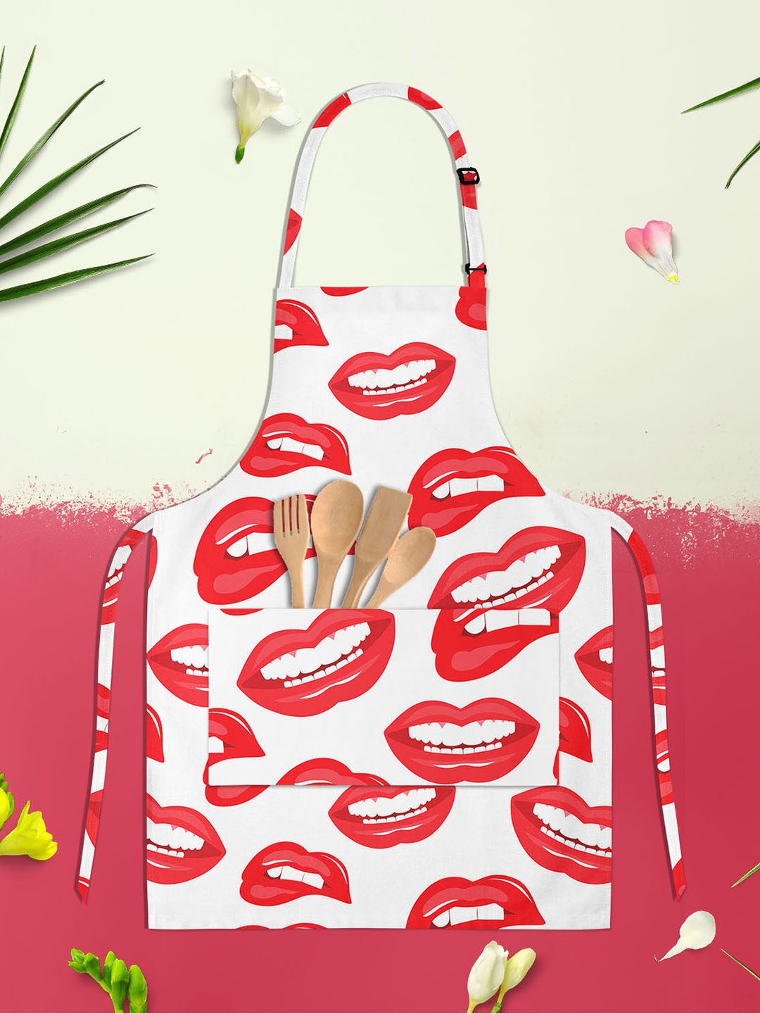 

ArtzFolio Kids White & Red Printed Cotton Aprons