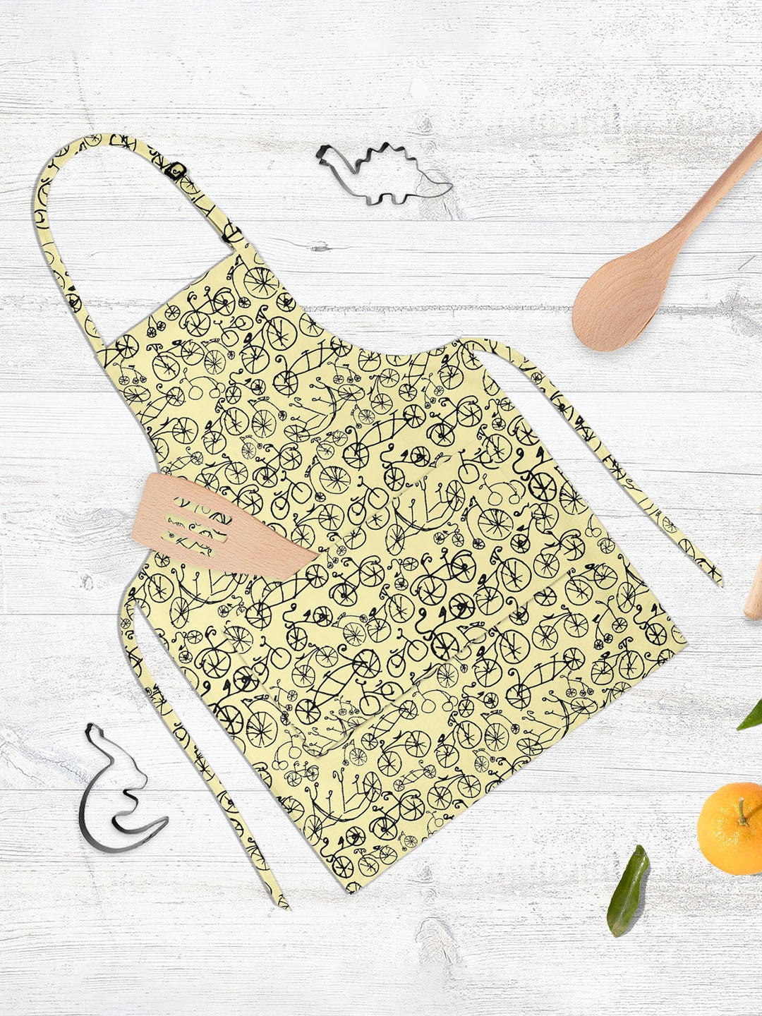 ArtzFolio Kids Cream Colored & Black Printed Cotton Aprons