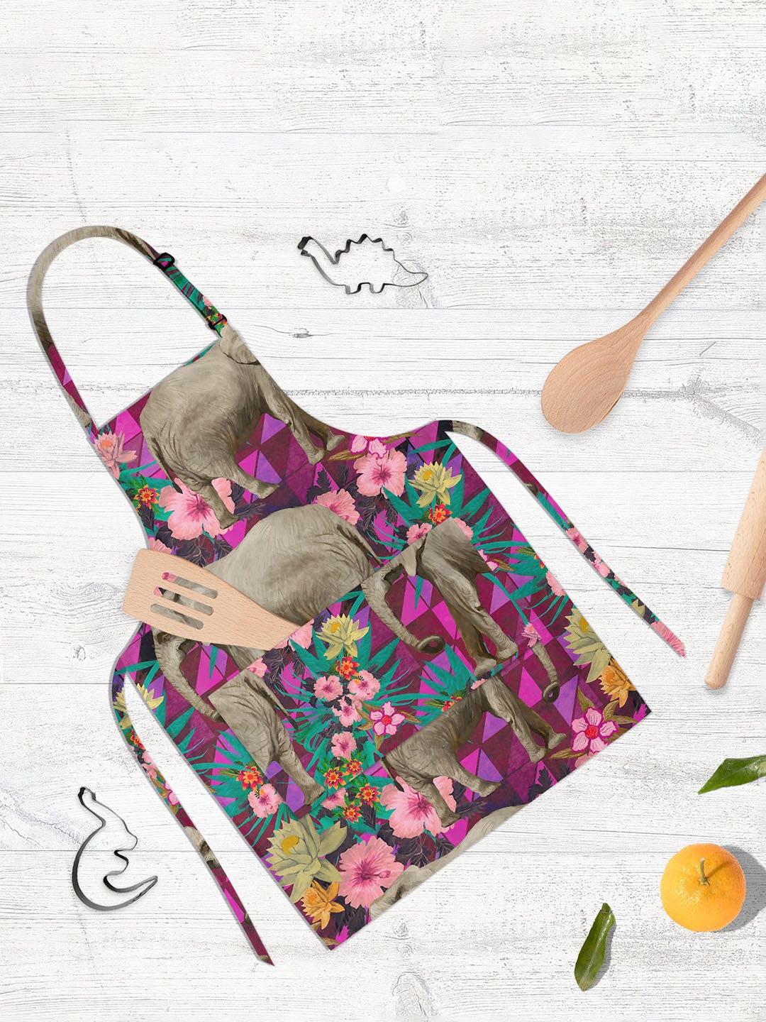 

ArtzFolio Elephant Pattern D1 Kids Brown & Pink Printed Cotton Apron