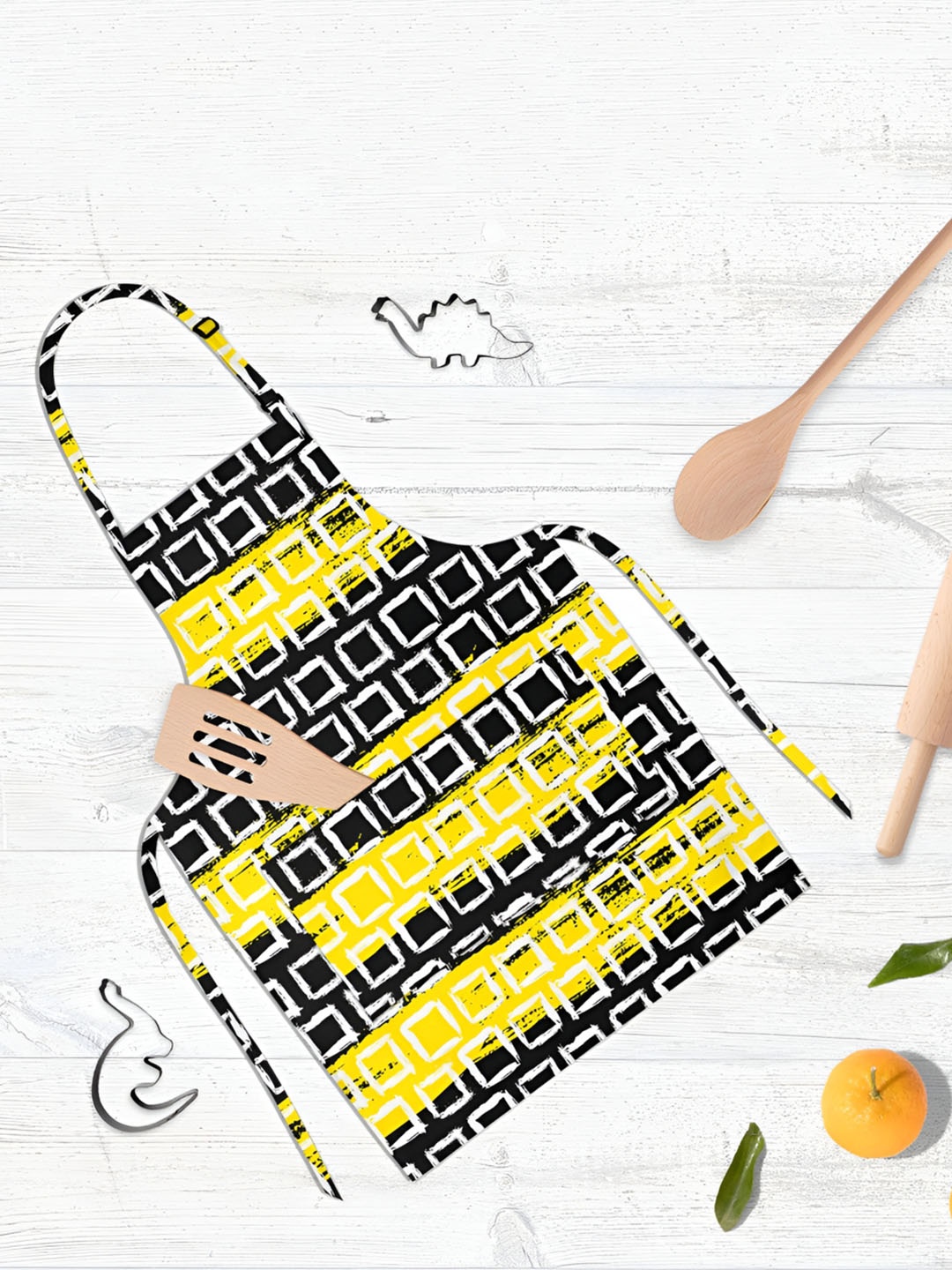 

ArtzFolio Yellow & Black Printed Pure Cotton Apron