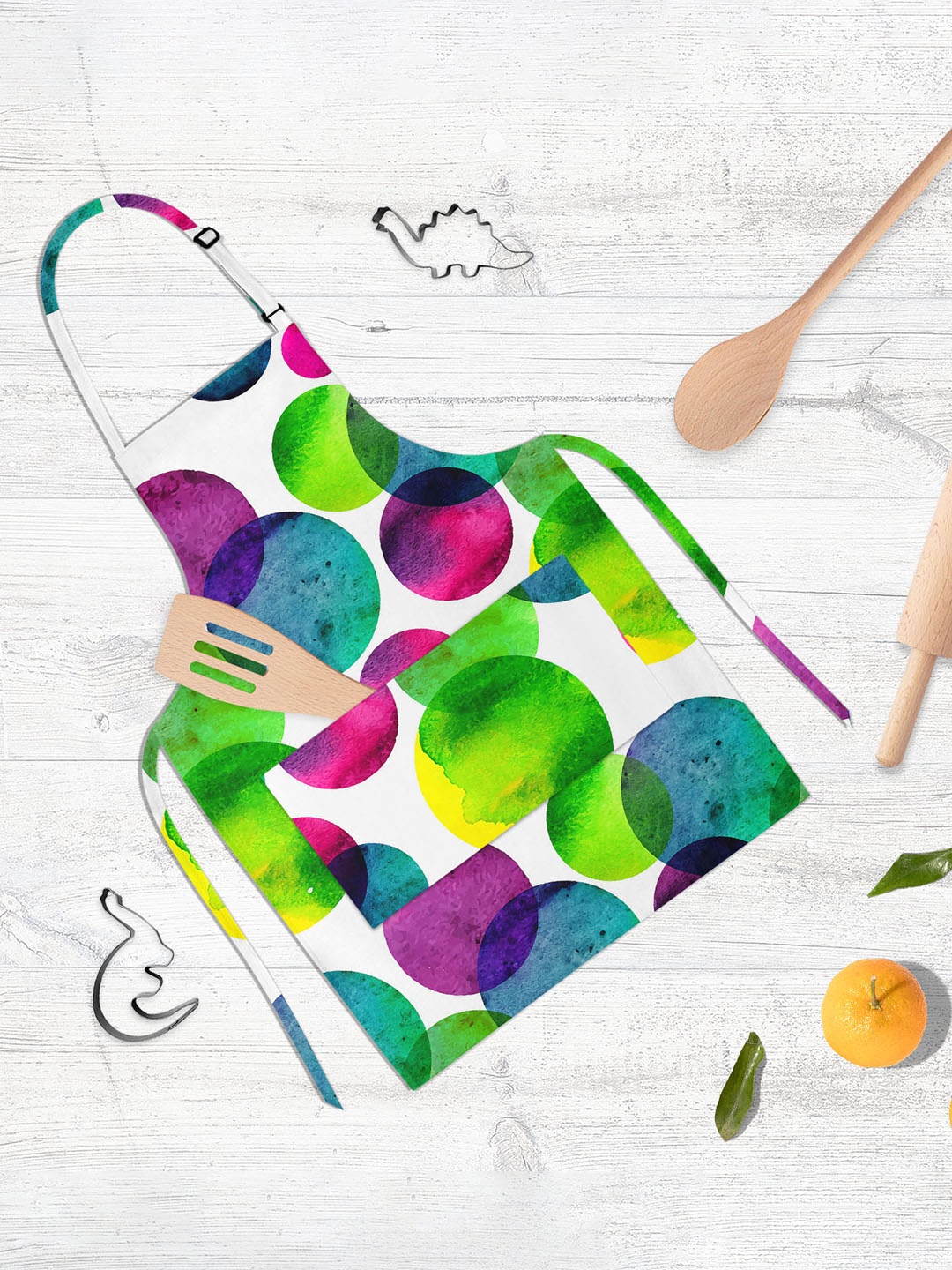 

ArtzFolio Circles On White D2 Kids Green & White Printed Cotton Apron