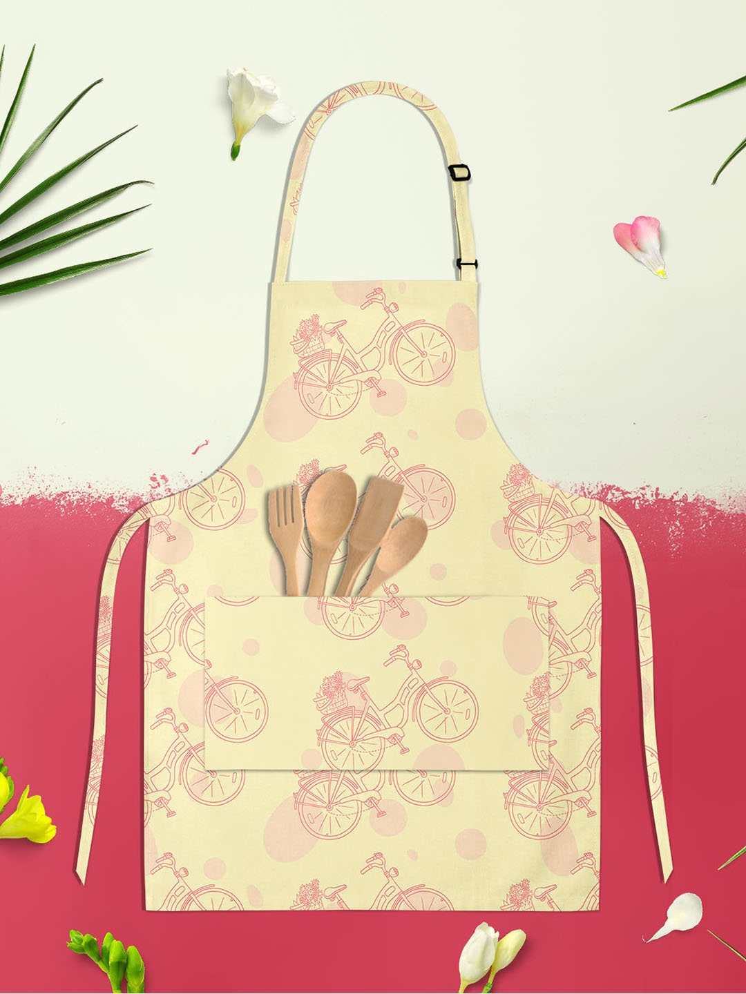 

ArtzFolio Cream Colored & Red Printed Cotton Aprons