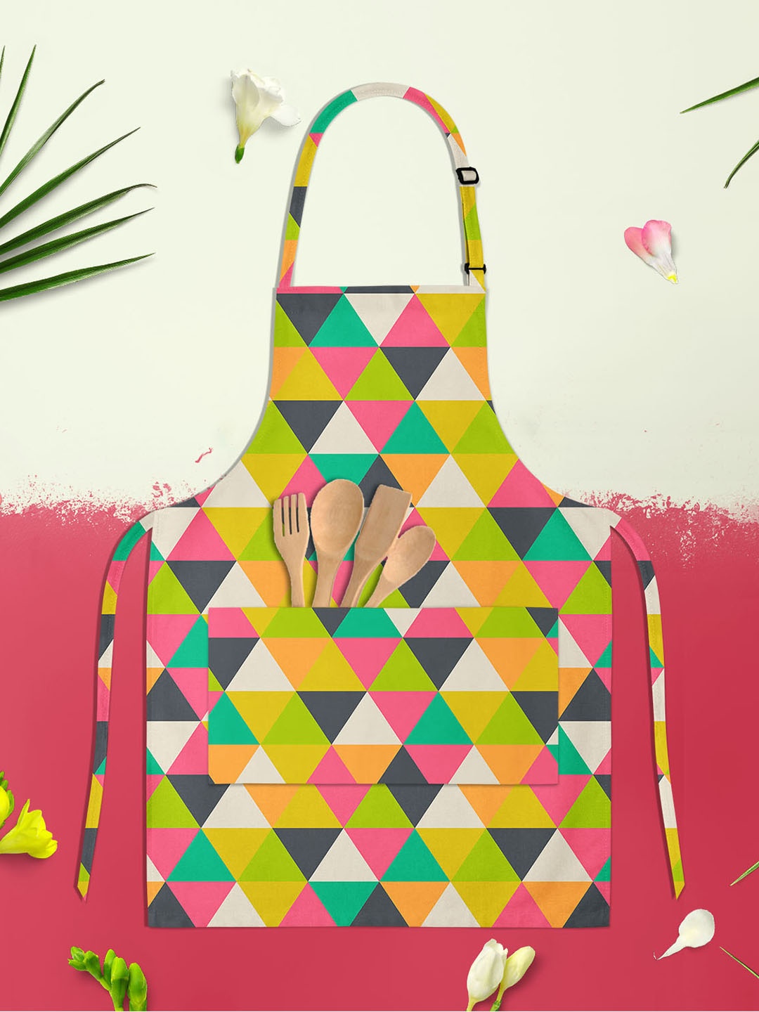 

ArtzFolio Retro Geometric Green & Pink Printed Cotton Apron