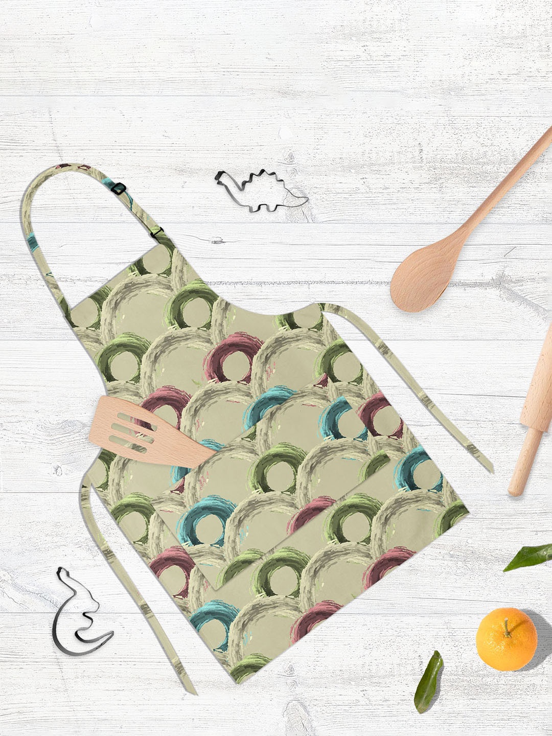 

ArtzFolio Fluffy Circles D1 Beige & Green Printed Cotton Apron