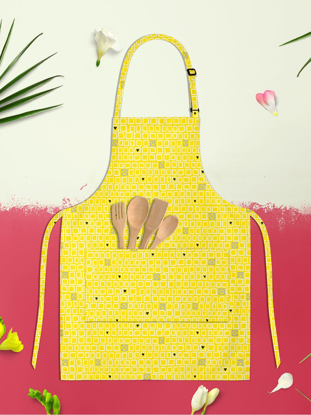 

ArtzFolio Kids Yellow & White Printed Cotton Aprons