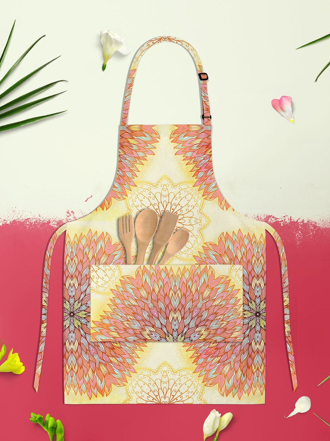 

ArtzFolio Ethnic Ornament D4 Yellow & Pink Printed Cotton Apron