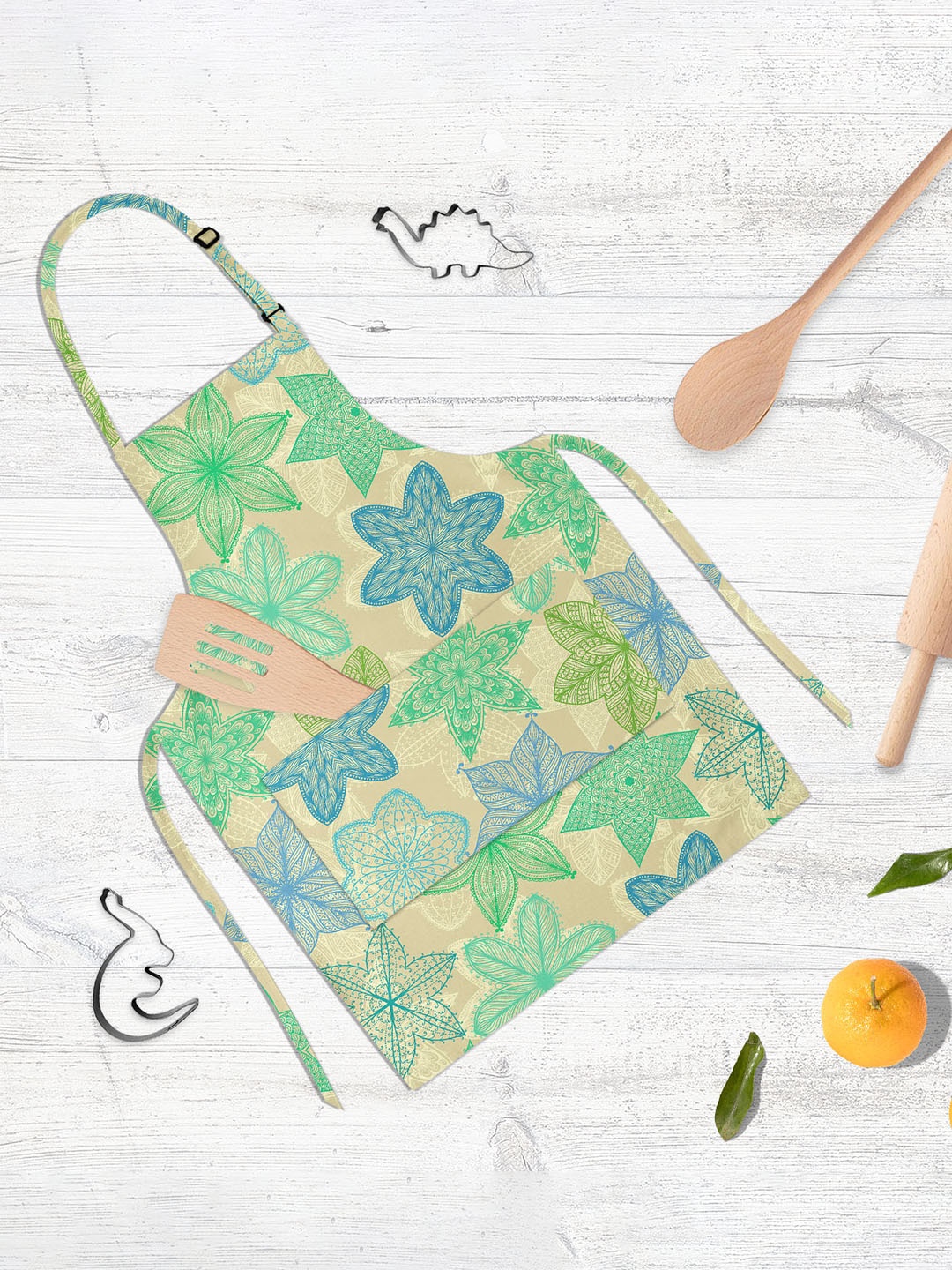 

ArtzFolio Green & Blue Printed Pure Cotton Apron