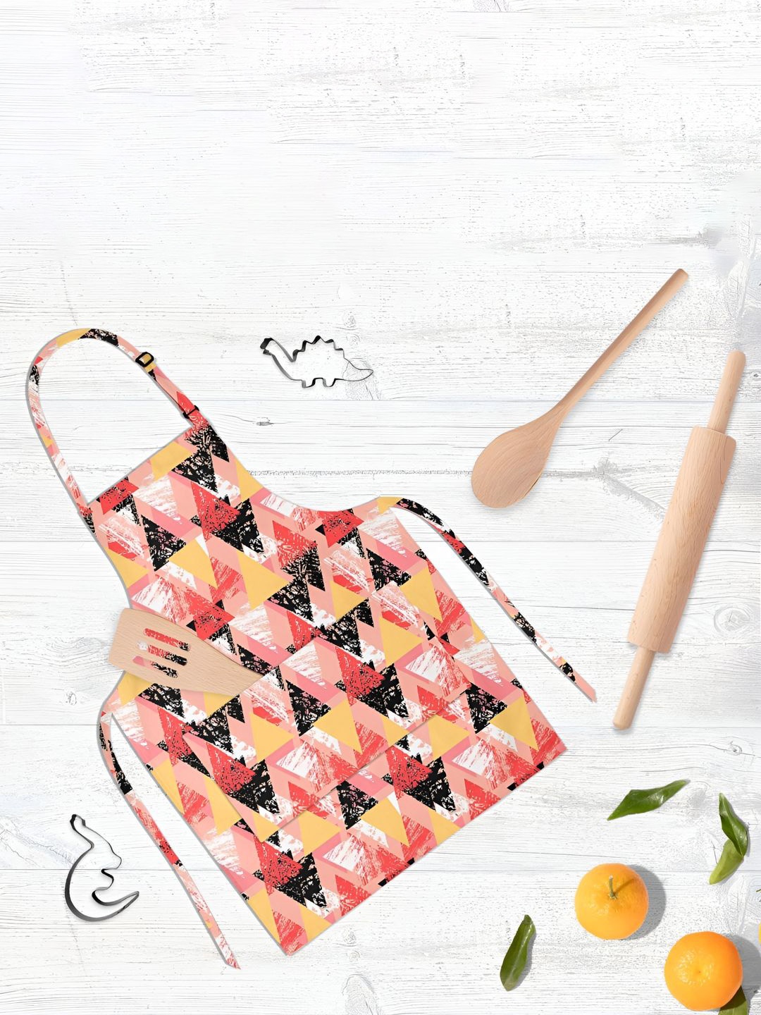 ArtzFolio Kids Peach Colored & Black Printed Cotton Aprons