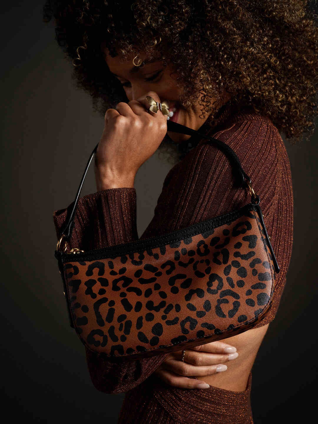

Fossil Animal Printed Structured Shoulder Bag, Brown