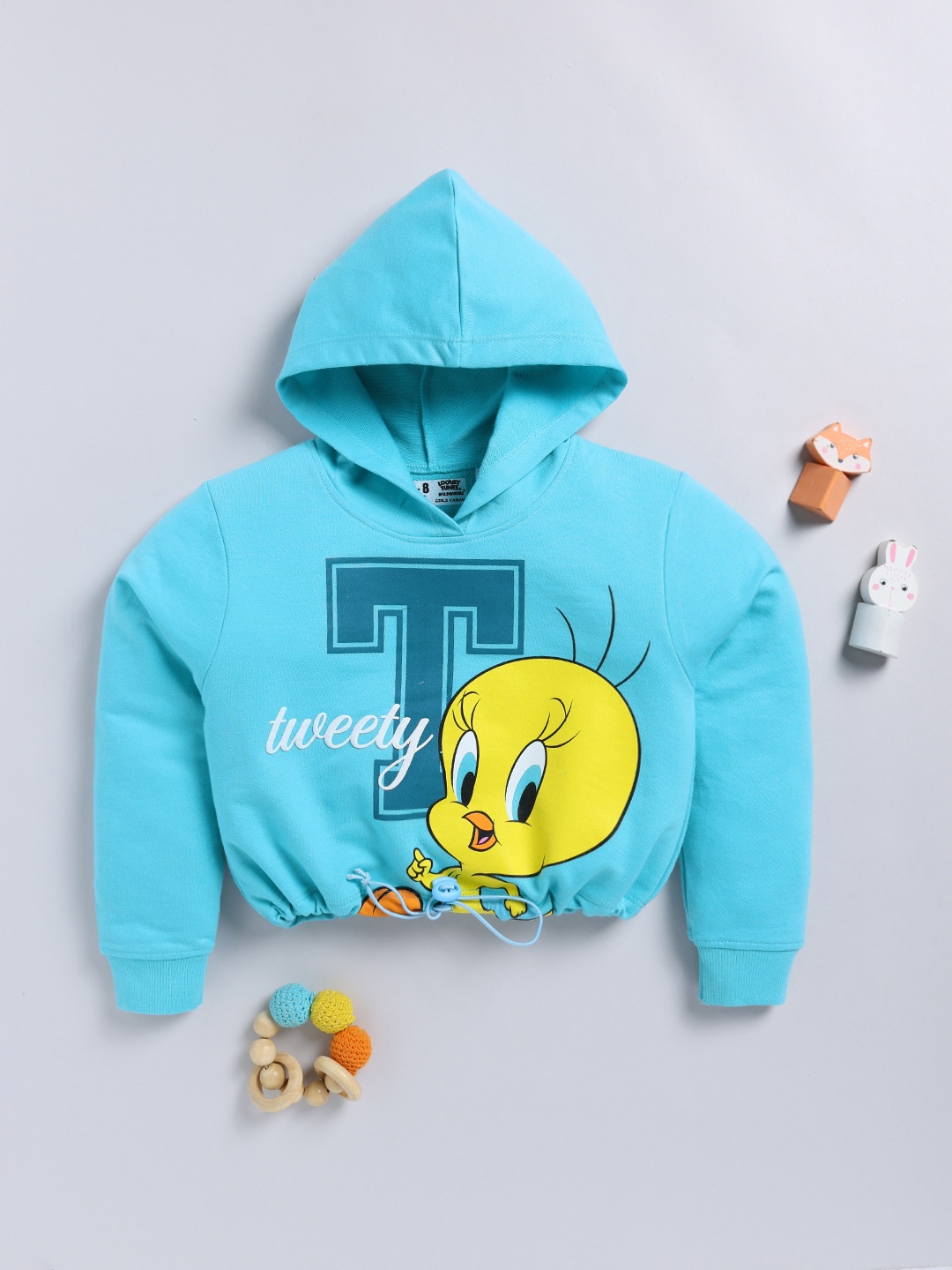 

YK X Minute Mirth Girls Looney Tunes Printed Hooded Sweatshirt, Blue