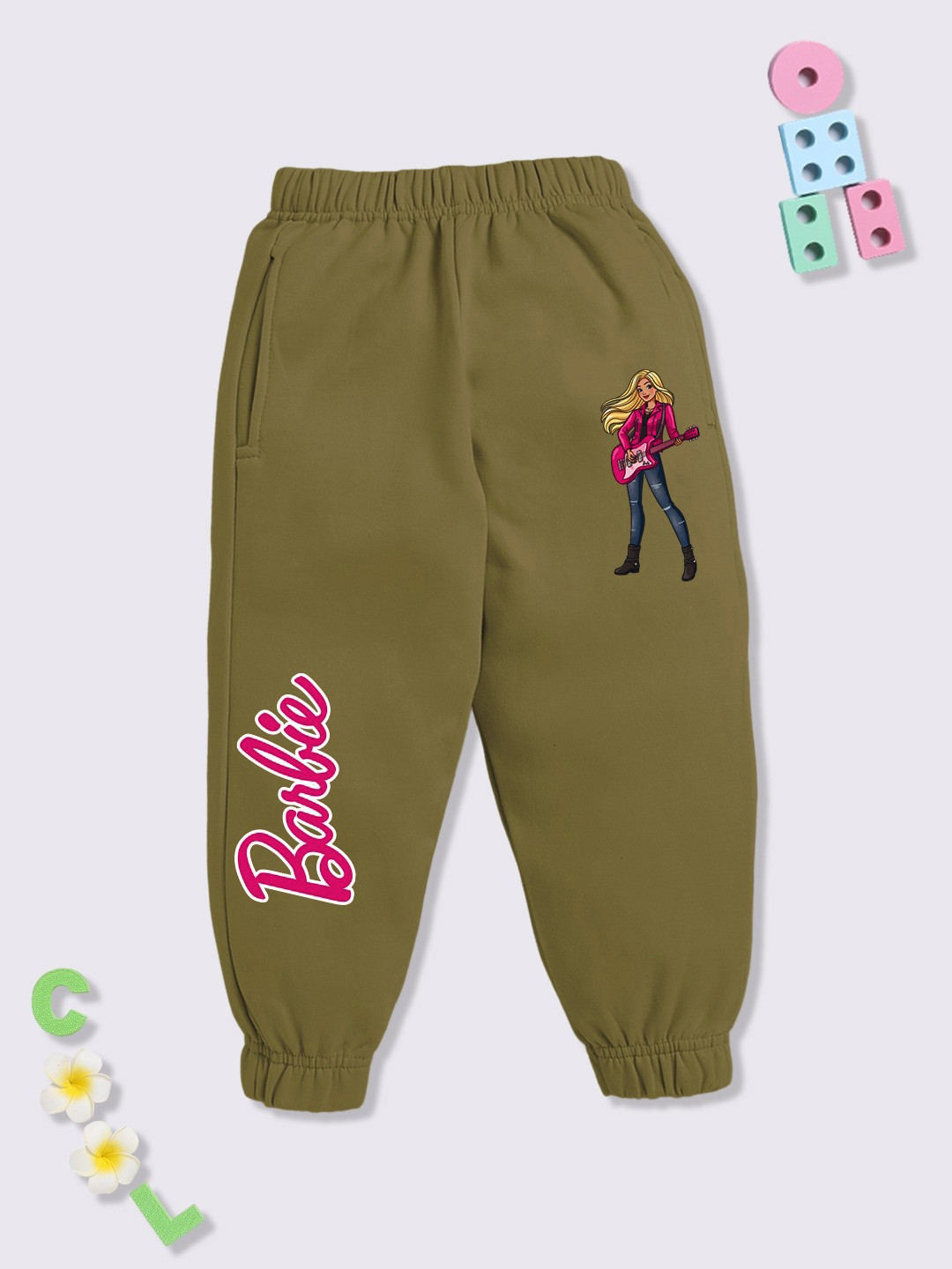 

YK X Minute Mirth Girls Barbie Printed Joggers, Green