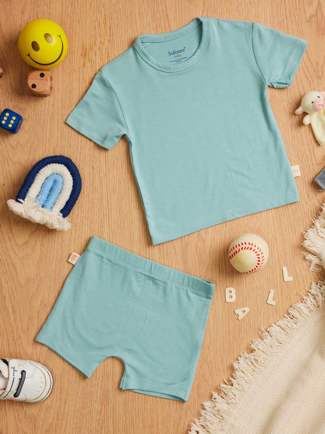 

Softsens Infants Short Sleeves Bamboo T-shirt With Shorts, Teal