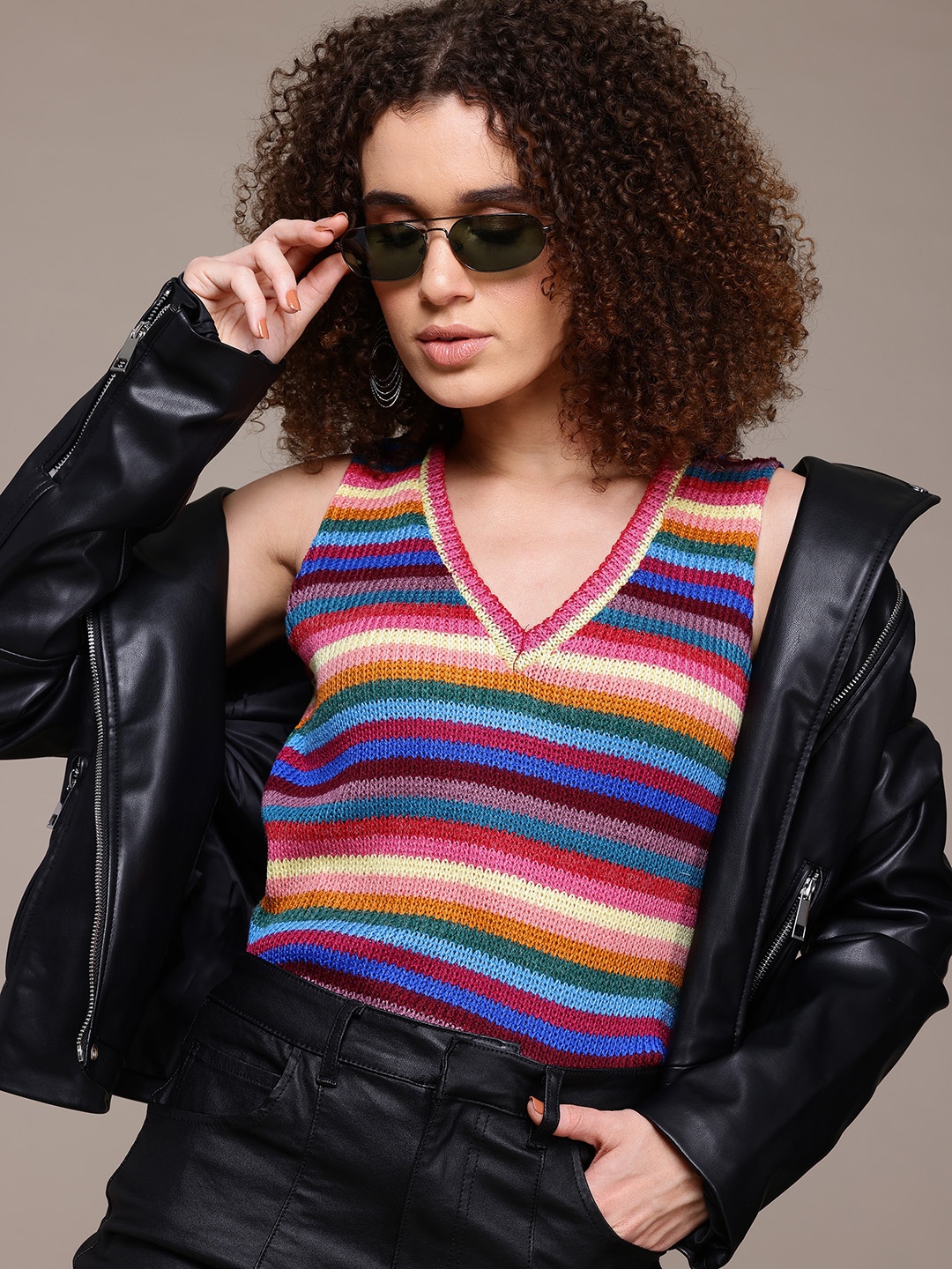 The Roadster Lifestyle Co. Striped Woollen Sweater Vest, Multi