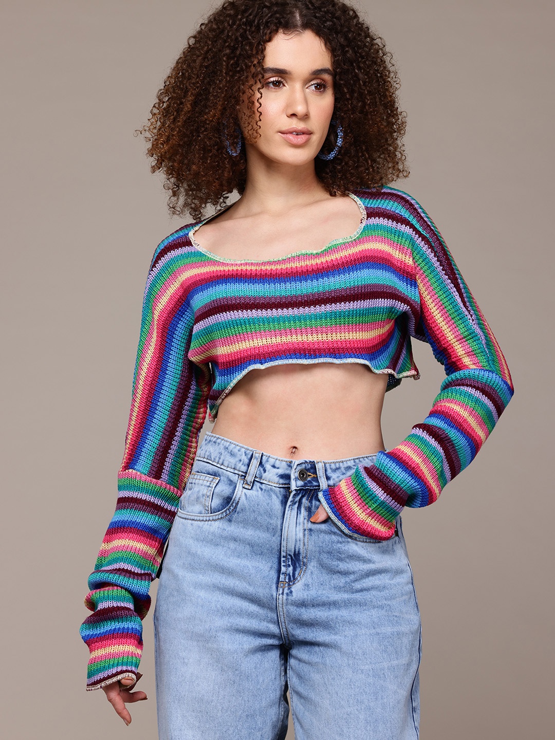 

The Roadster Lifestyle Co. Striped Crop Pullover, Multi