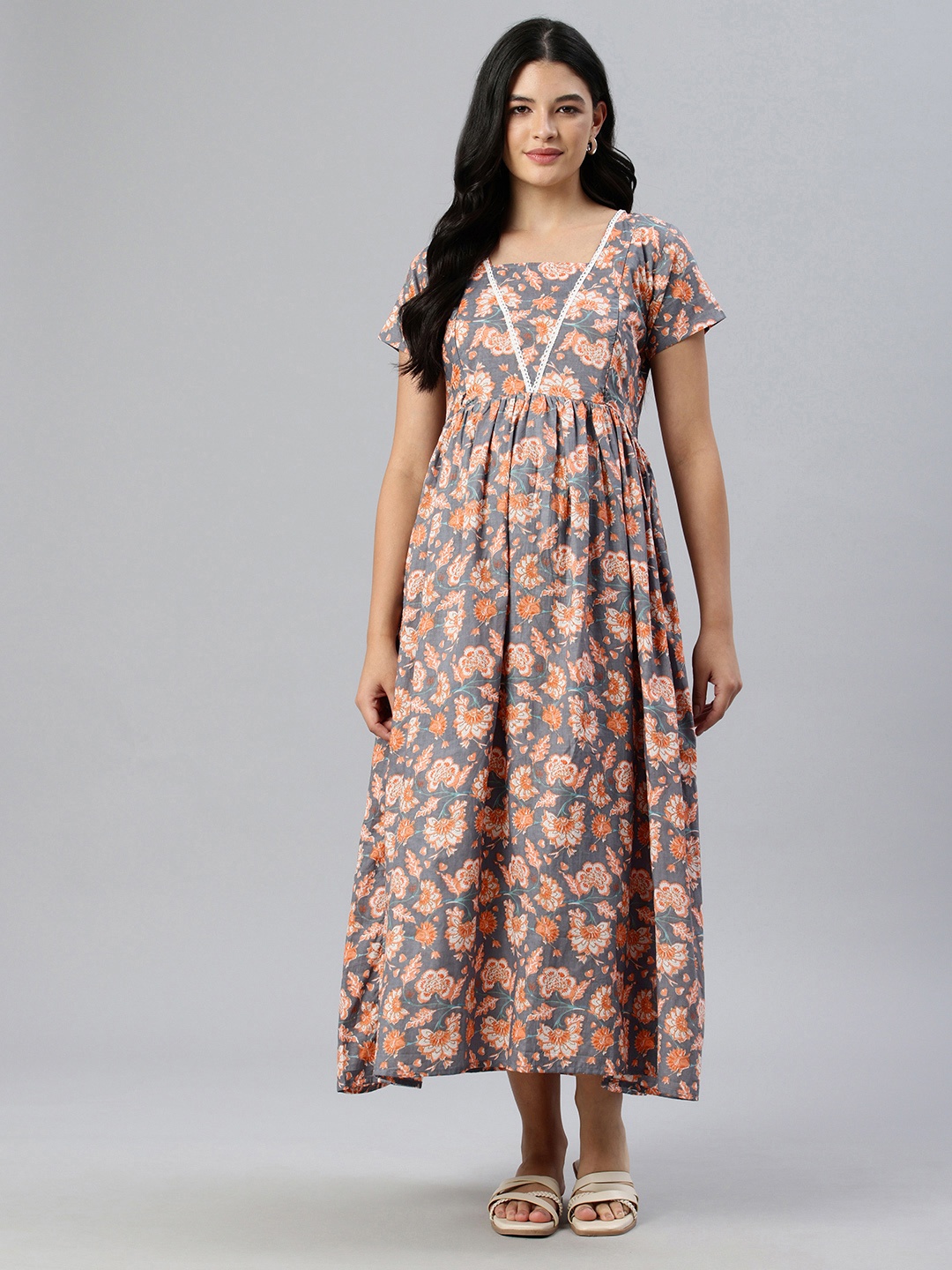 

Swishchick Floral Print Maternity Fit & Flare Maxi Dress, Blue