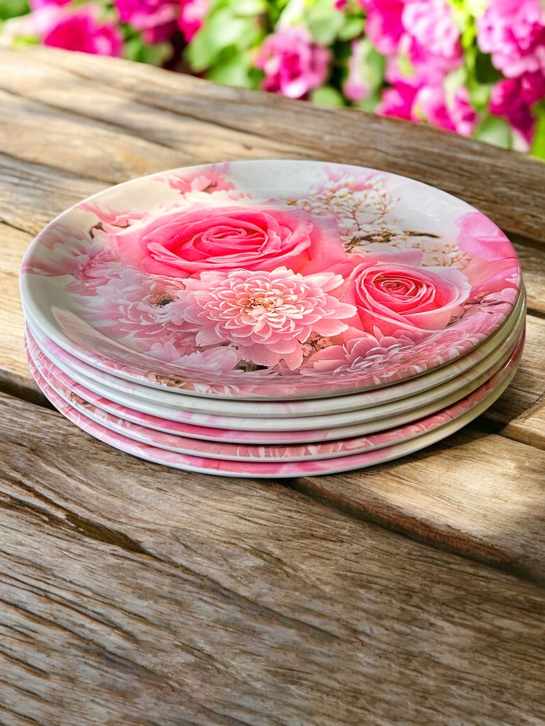 

Gallery99 Pink 6 Pieces Floral Printed Melamine Dishwasher and Microwave Safe Plates