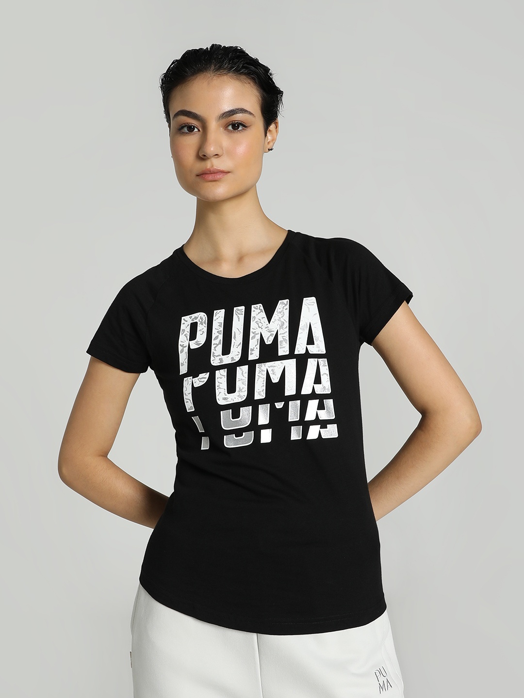 

Puma Logo Print Crew-Neck Pure Cotton T-shirt, Black