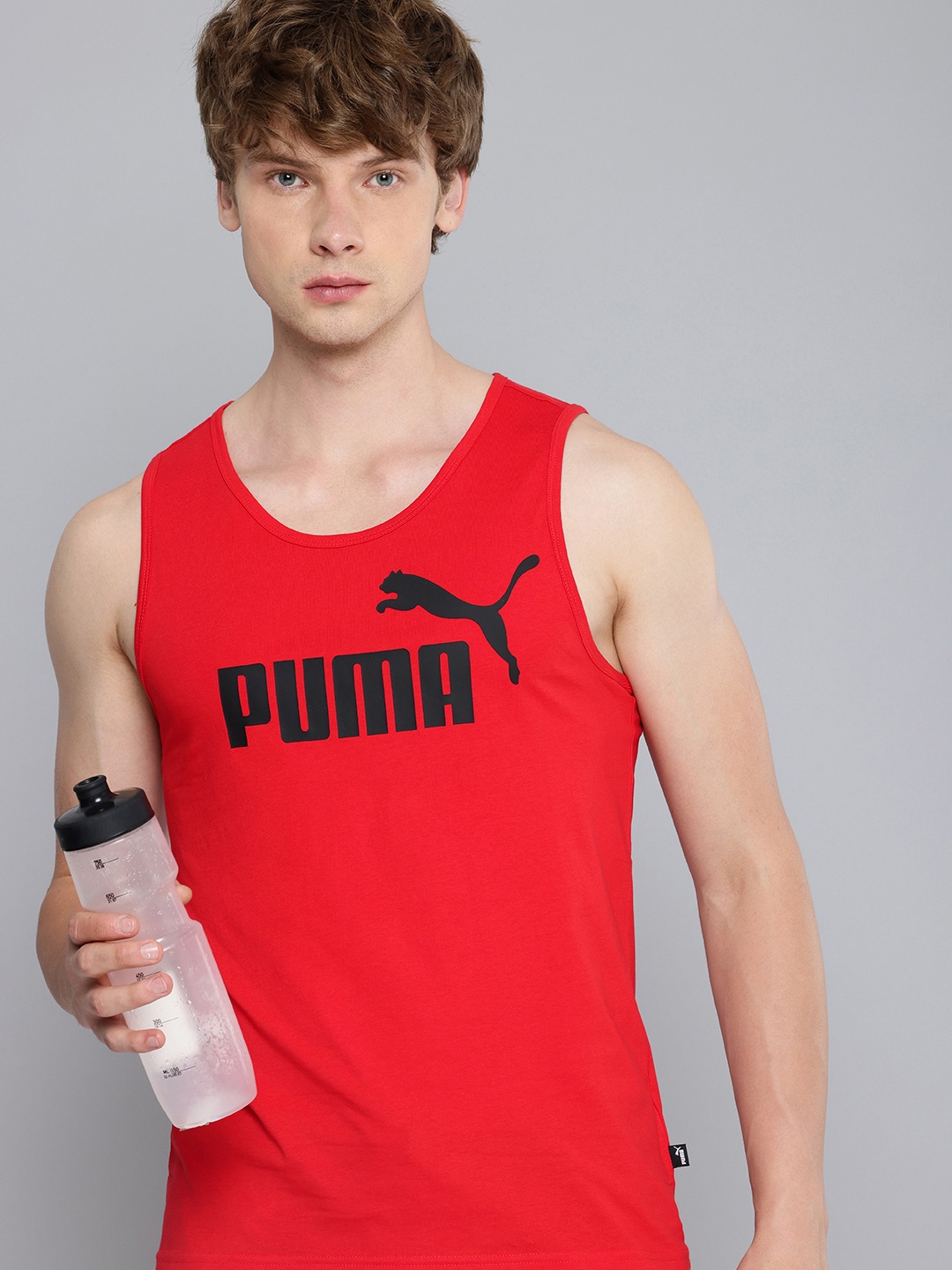 

Puma ESS Brand Logo Printed Pure Cotton Training or Gym T-shirt, Red