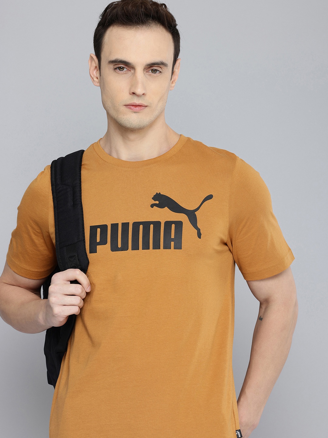 

Puma Regular Fit Brand ESS Logo Printed Pure Cotton T-shirt, Mustard