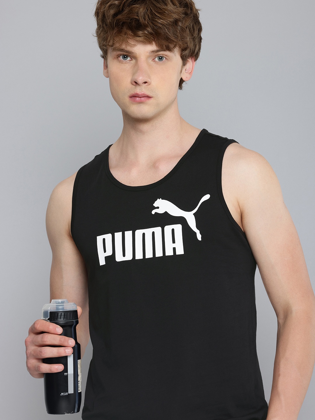 

Puma ESS Brand Logo Printed Pure Cotton Training or Gym T-shirt, Black