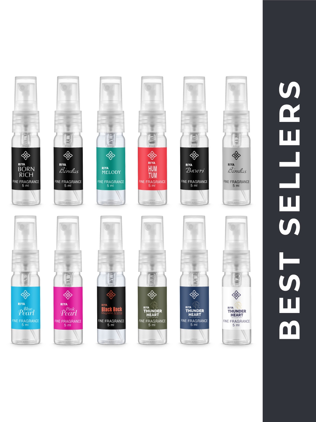 

RIYA Set Of 12 Xploriya Long Lasting Eau De Parfum- 5 ml Each, Black