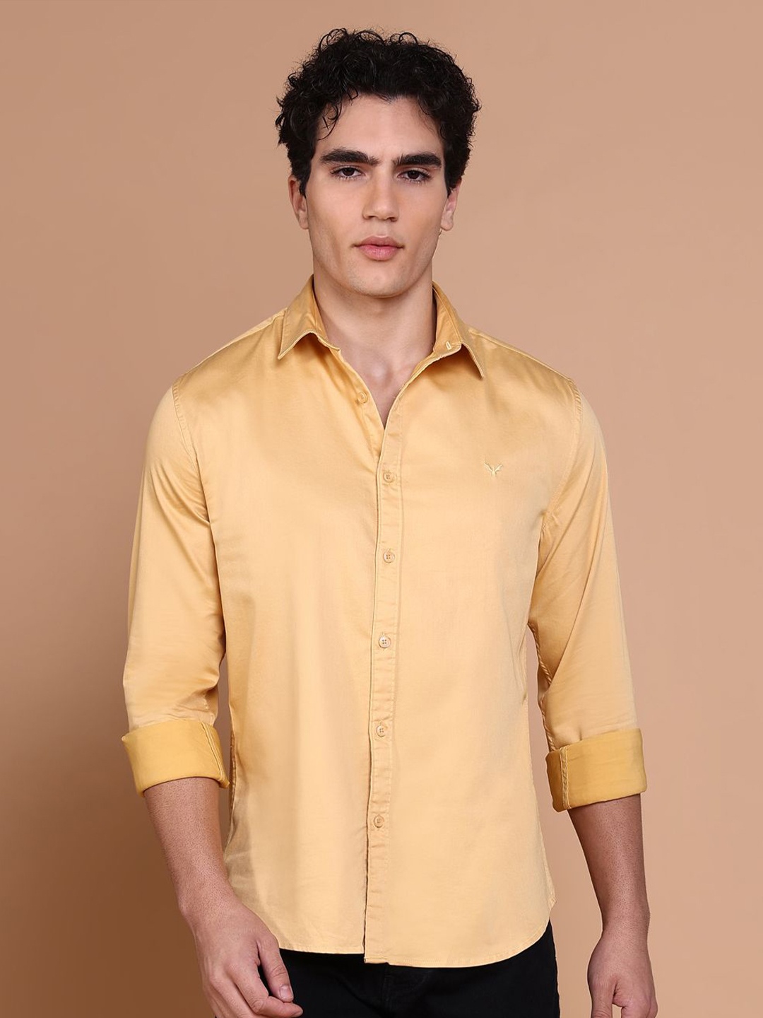 

SHOWOFF Men Comfort Spread Collar Solid Cotton Casual Shirt, Yellow