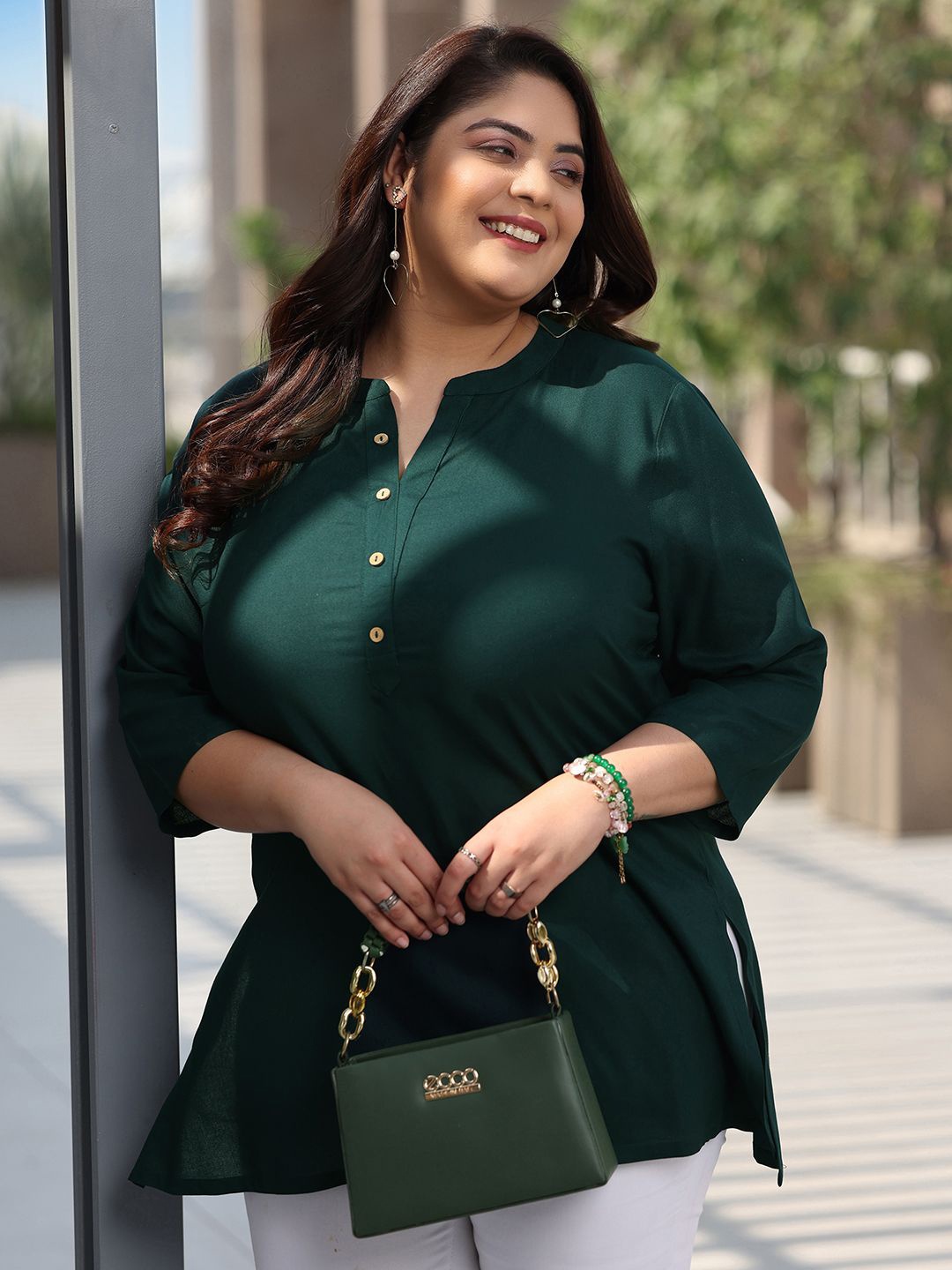 

EXTRA LOVE BY LIBAS Plus Size Mandarin Collar Tunic, Green
